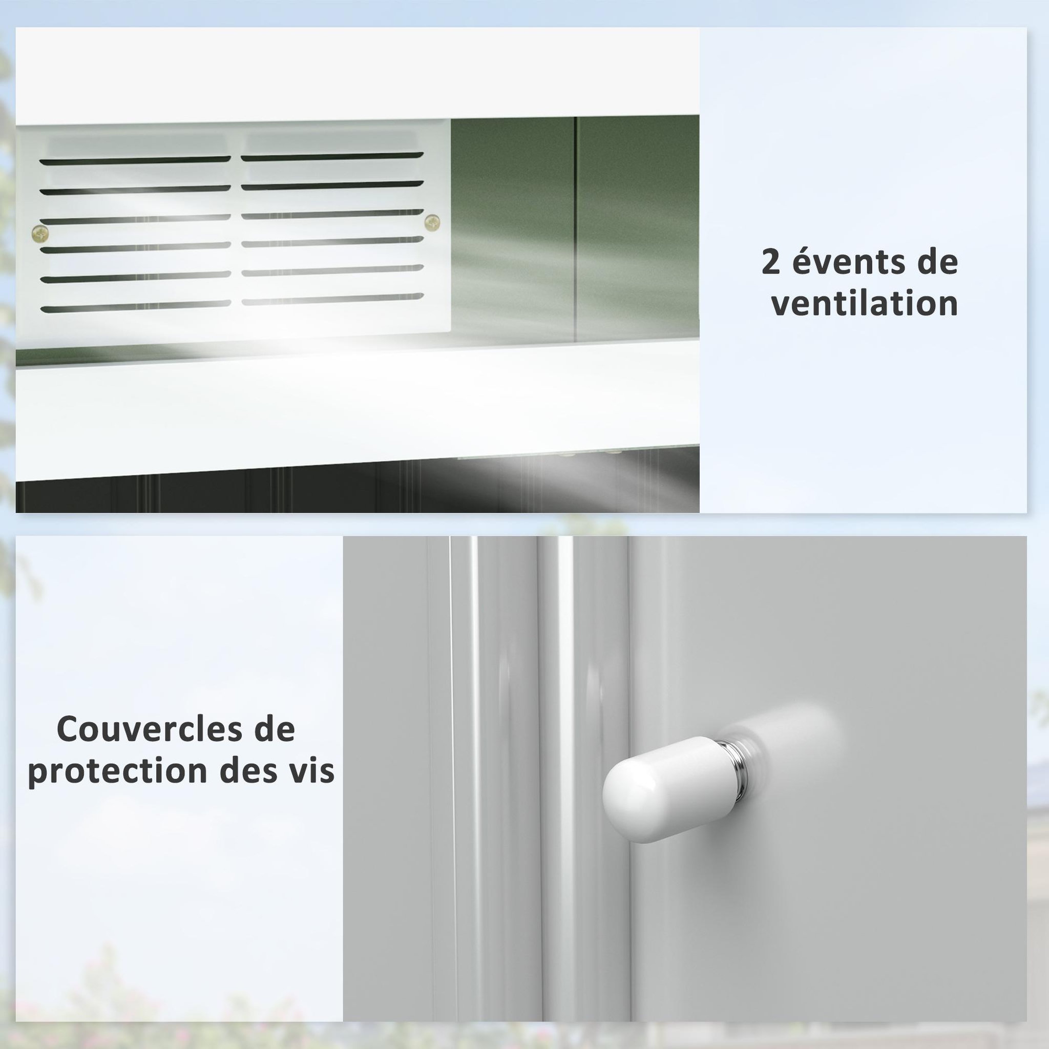 Voir la diapositive 6 : OUTSUNNY Abri de jardin - remise pour outils - cabanon portes verrouillables - dim. 2,8L x 1,3l x 1,72H m - tôle d'acier gris vert