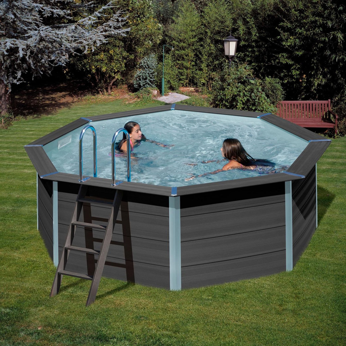 GRE Piscine hors sol ronde en composite - Grise - 4,10 x 1,24 m