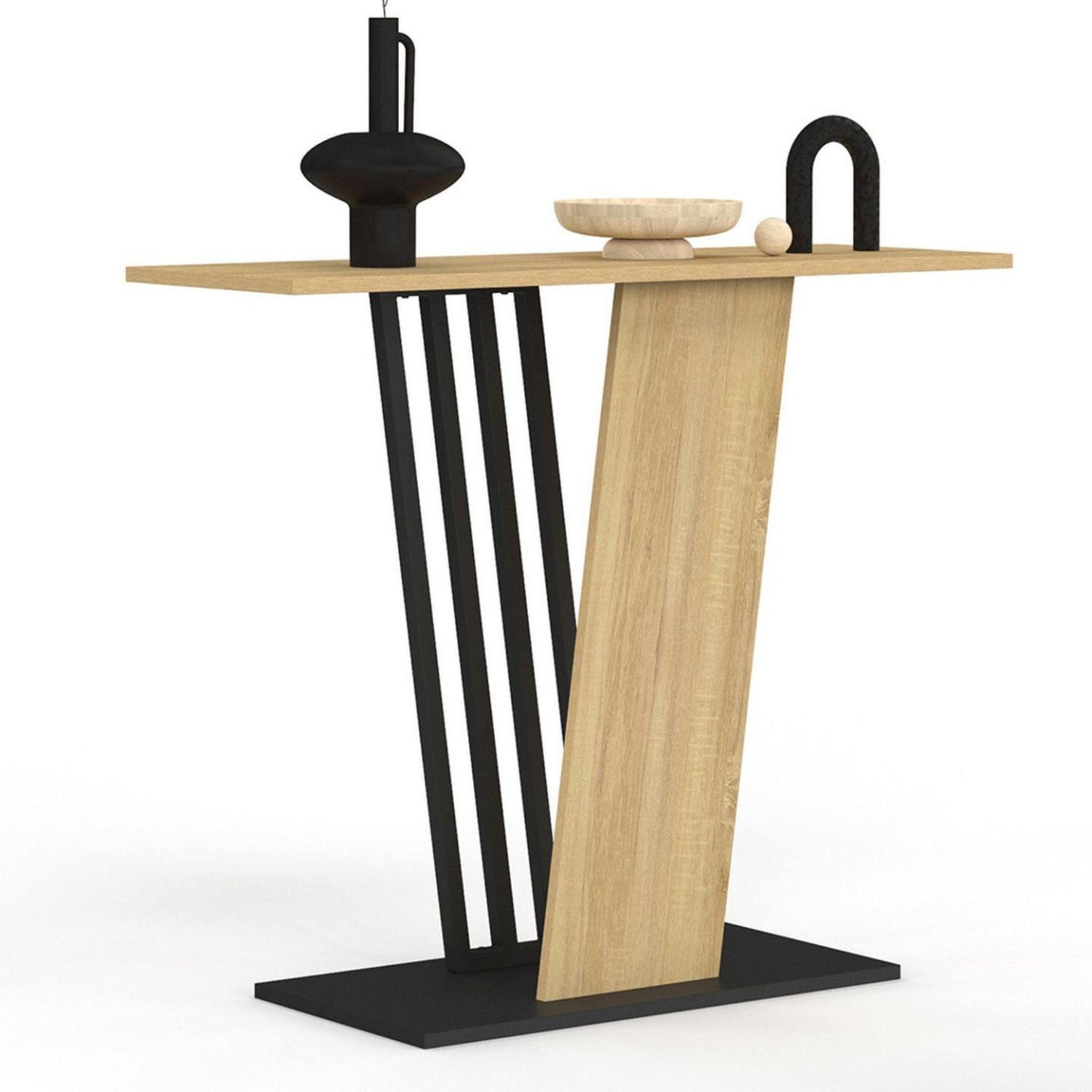 ID MARKET Console vicky plateau bois et pied croisé noir