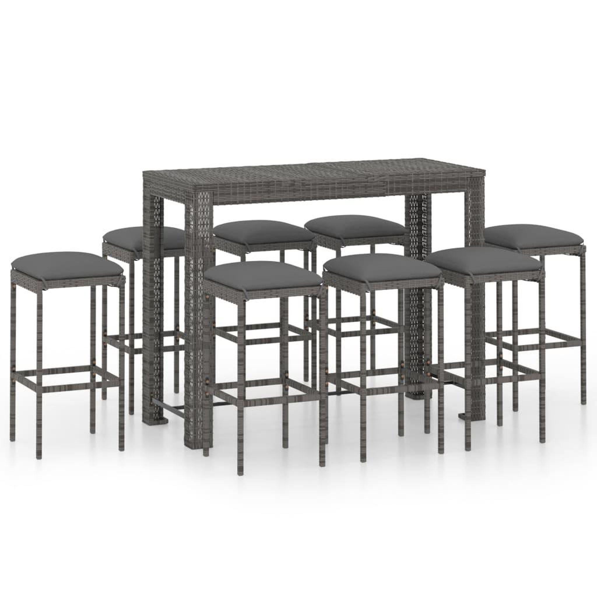 Voir la diapositive 2 : VIDAXL Ensemble de bar de jardin 9 pcs et coussins Resine tressee Gris