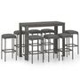 Voir la diapositive 2 : VIDAXL Ensemble de bar de jardin 9 pcs et coussins Resine tressee Gris