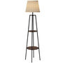 Voir la diapositive 1 : HOMCOM Lampadaire design contemporain 2 étagères intégrées 40 W 166H cm métal noir MDF aspect bois de noyer tissu beige