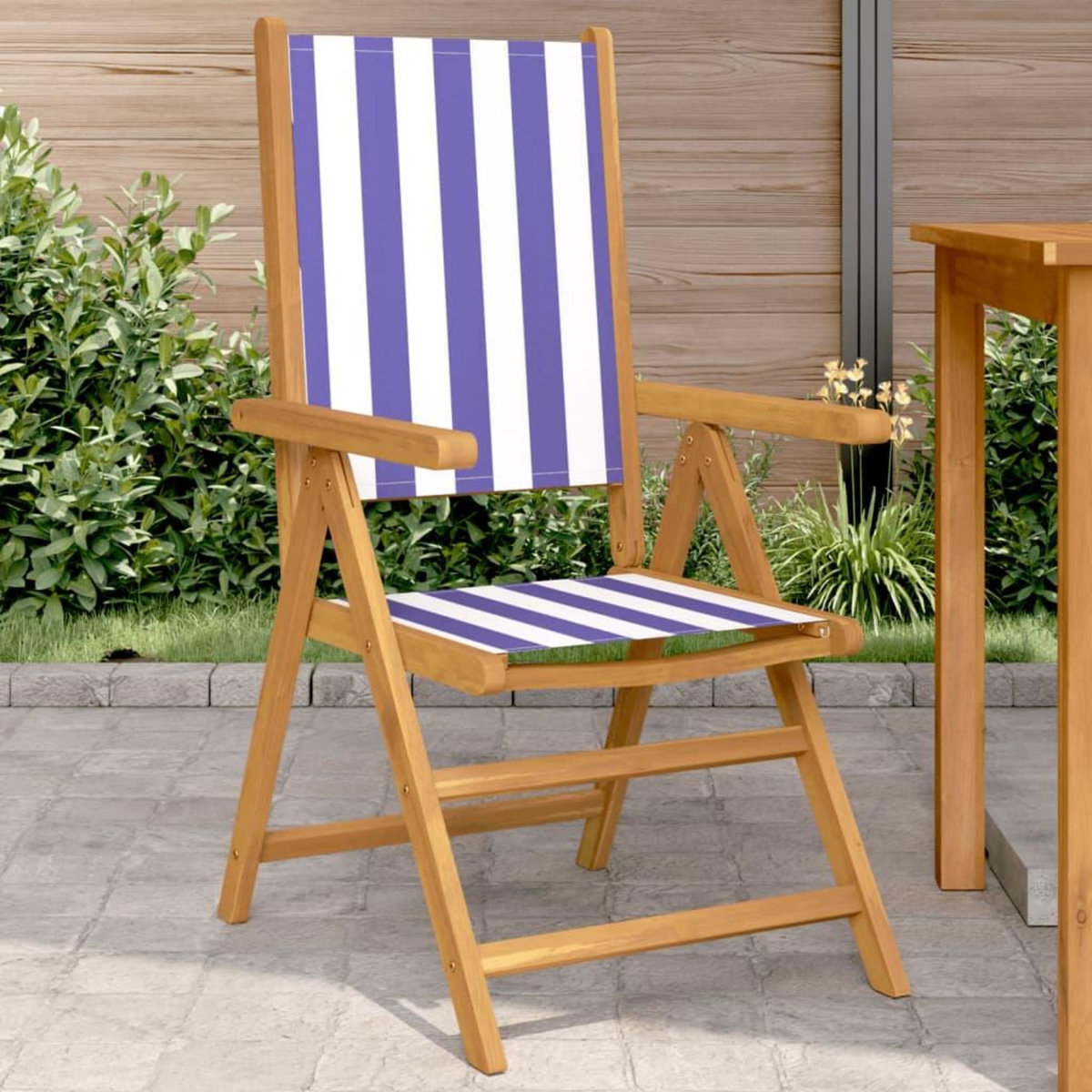 VIDAXL Chaises de jardin lot de 2 bleu/blanc bois acacia massif tissu