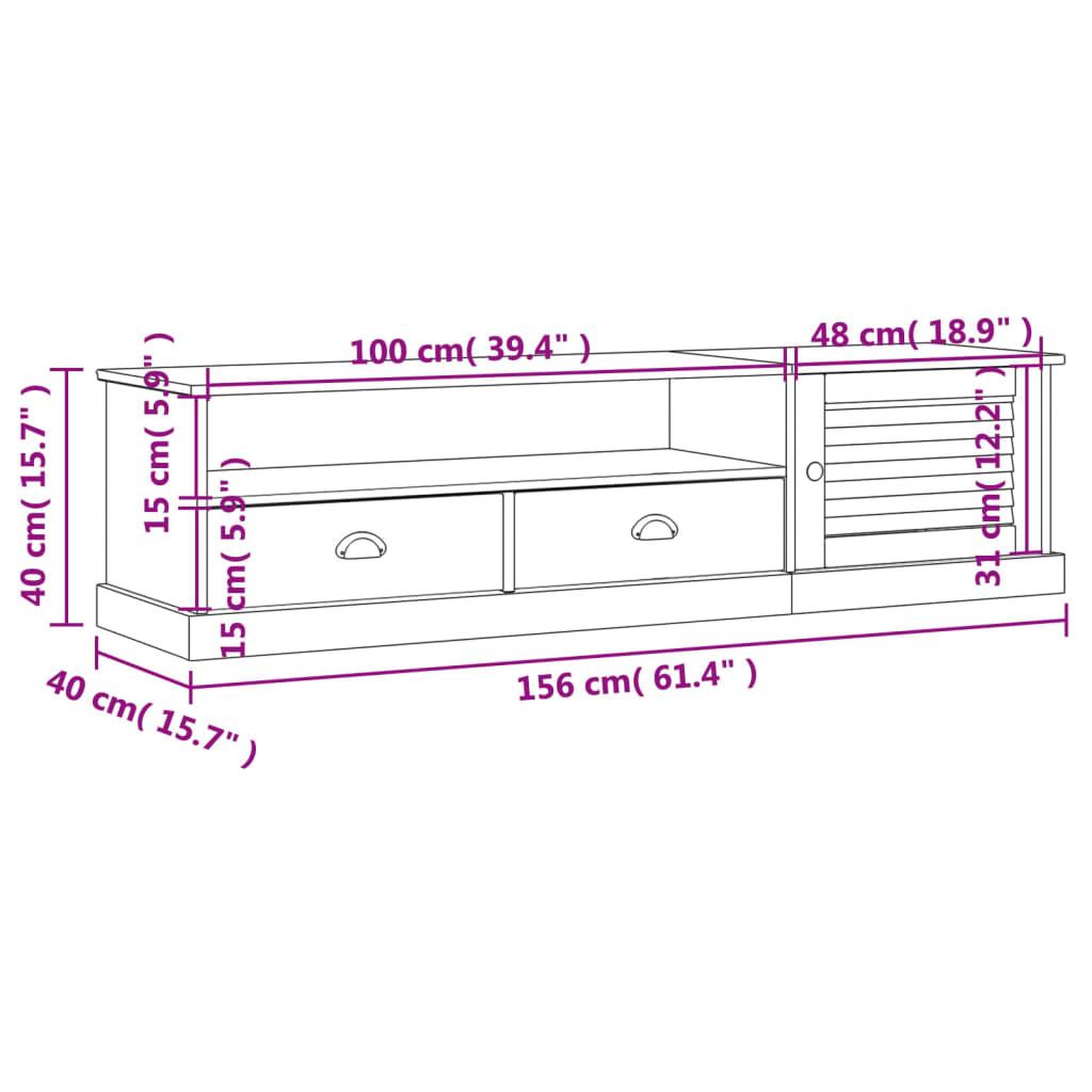 Voir la diapositive 6 : VIDAXL Meuble TV VIGO gris 156x40x40 cm bois massif de pin