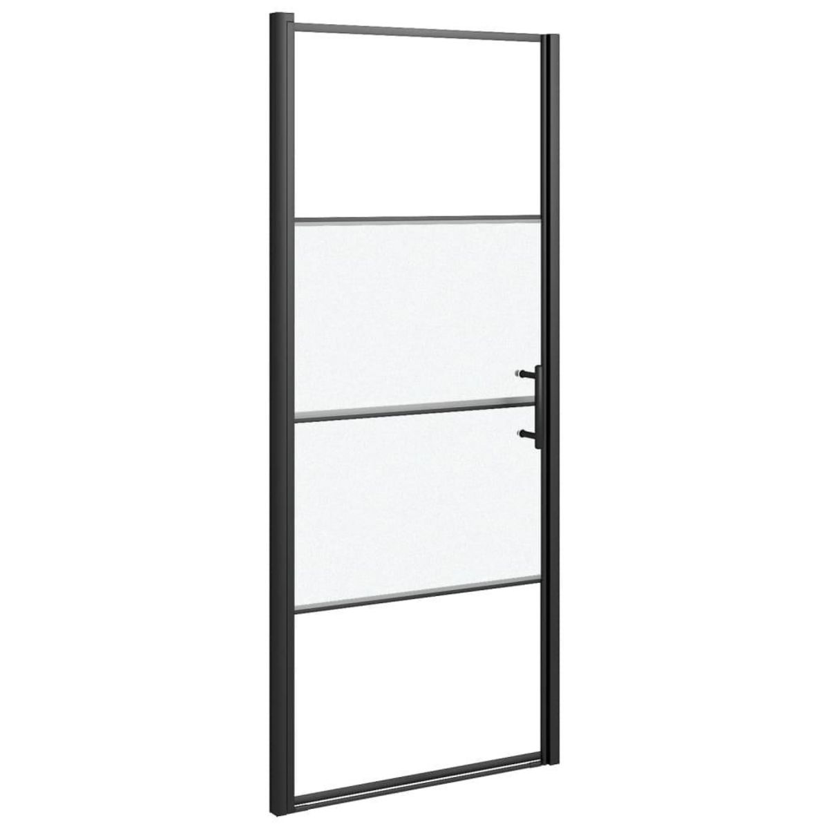 VIDAXL Porte de douche 91x195 cm Verre trempe demi-depoli Noir