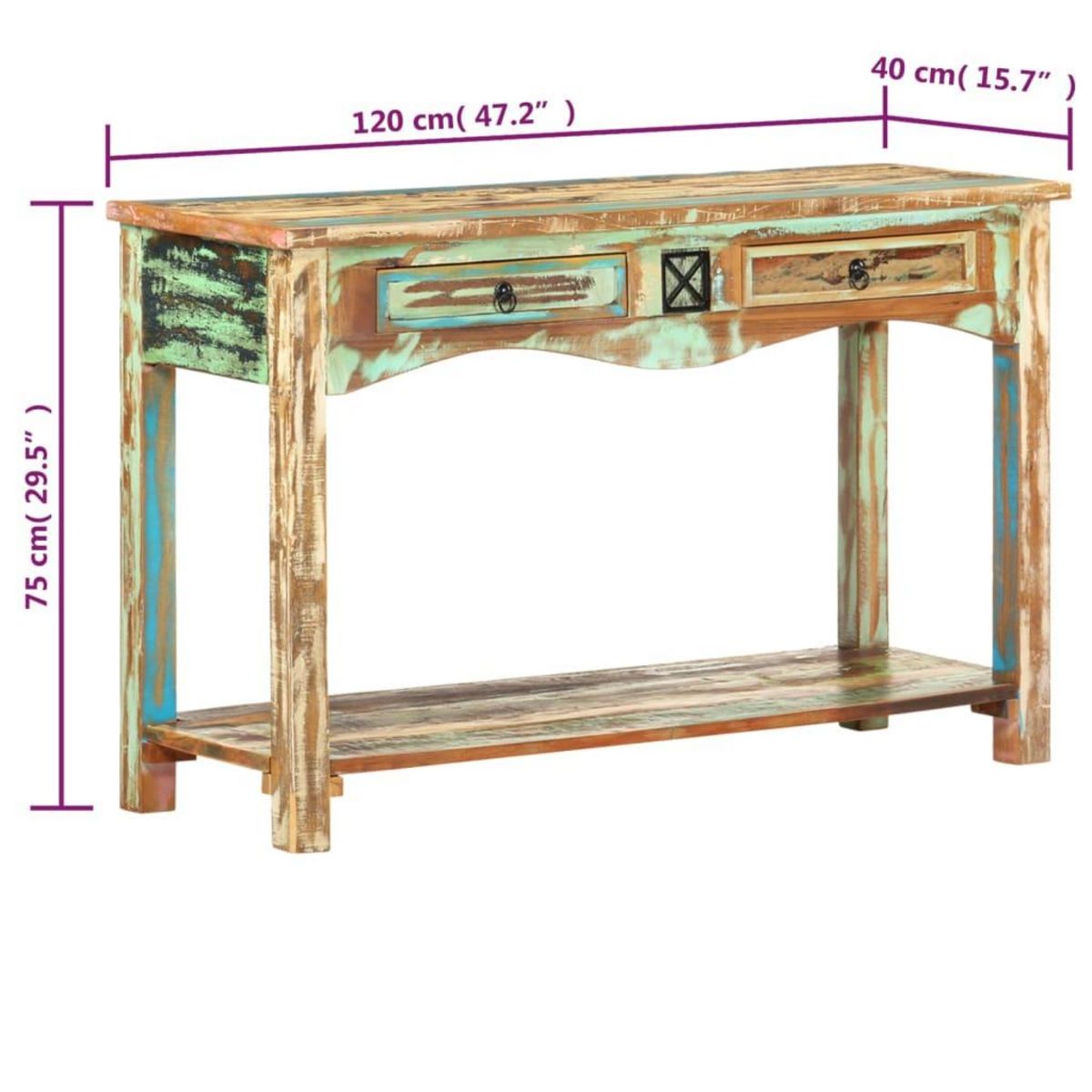 VIDAXL Table console 120x40x75 cm Bois solide de recuperation