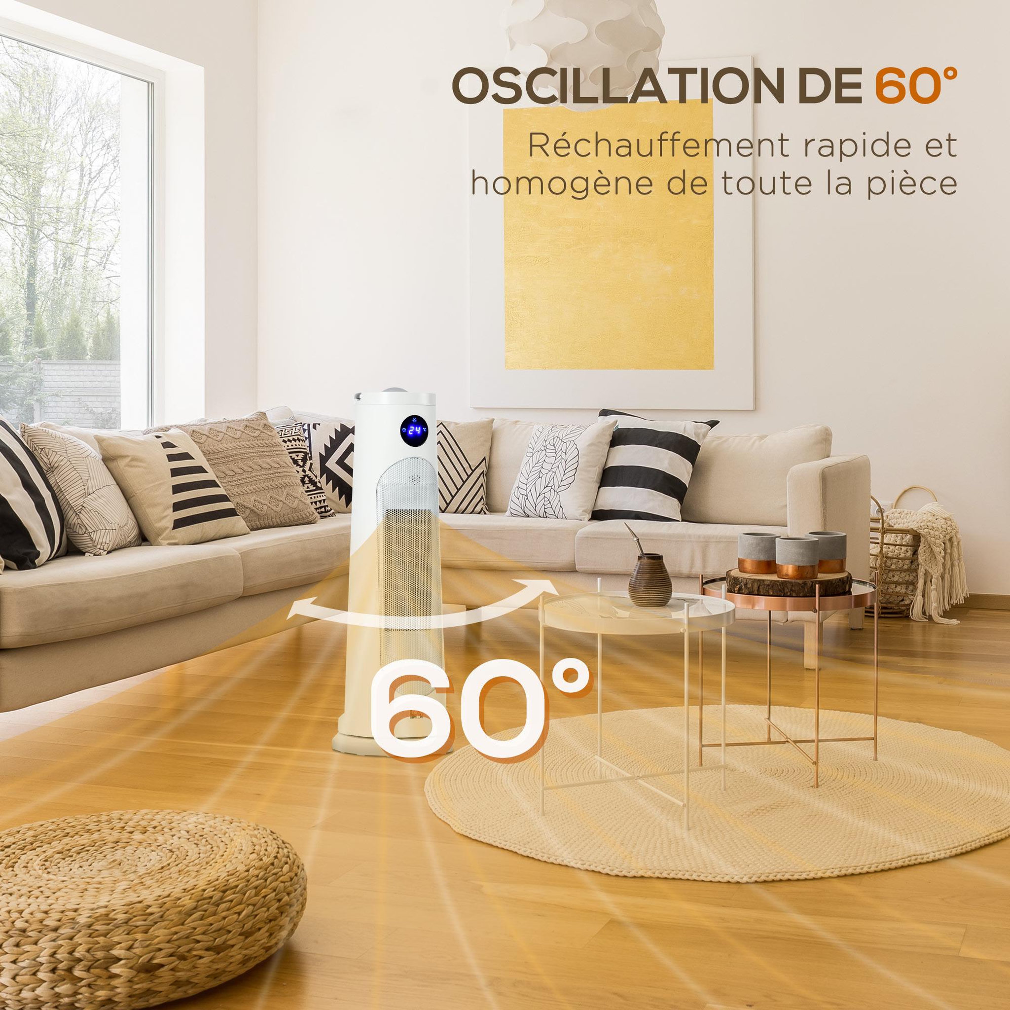 Voir la diapositive 4 : HOMCOM Chauffage d'appoint électrique colonne avec télécommande et timer - chauffage soufflant 1400-2000W - panneau LED - acier plastique noir blanc