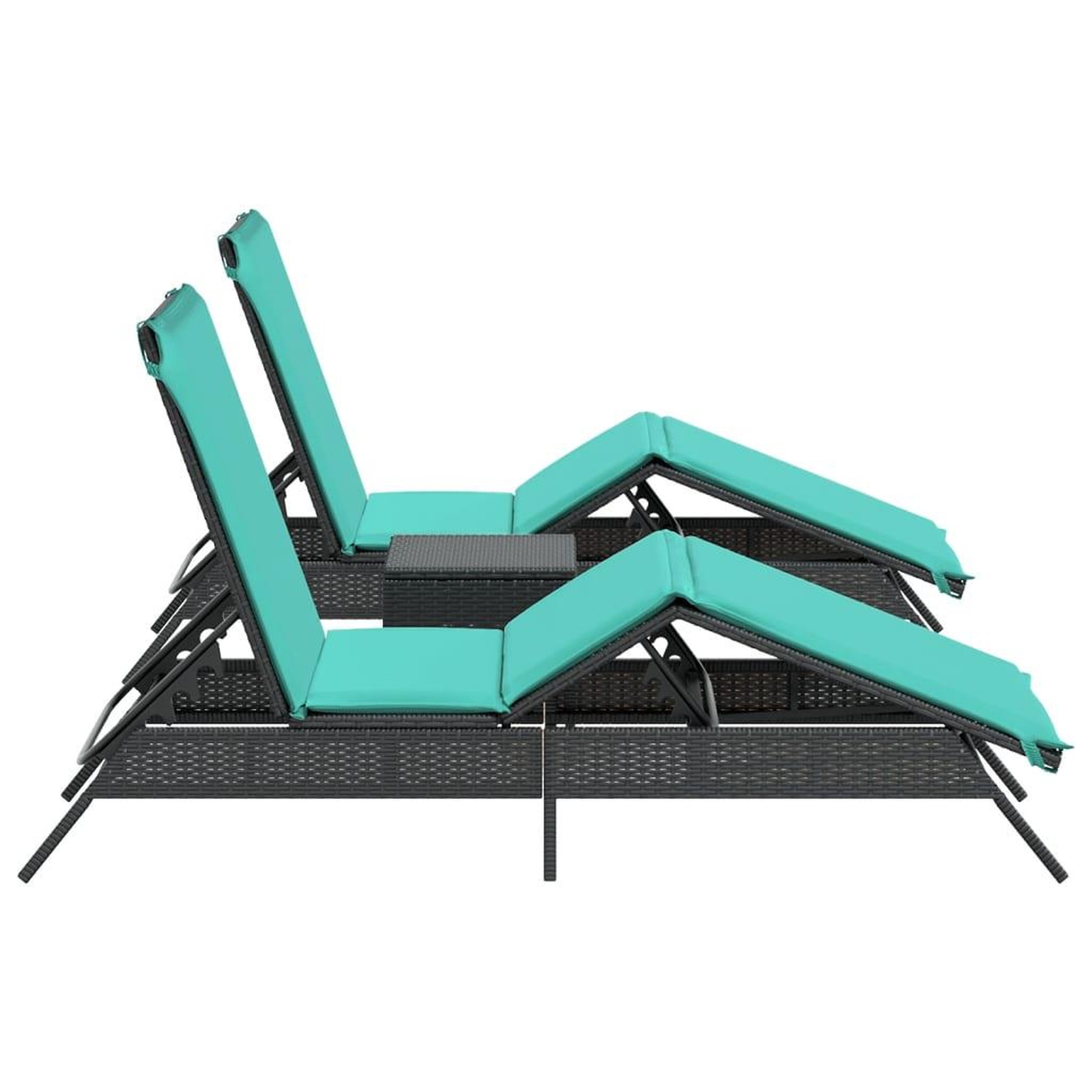 Voir la diapositive 5 : VIDAXL Chaises longues lot de 2 avec table noir resine tressee