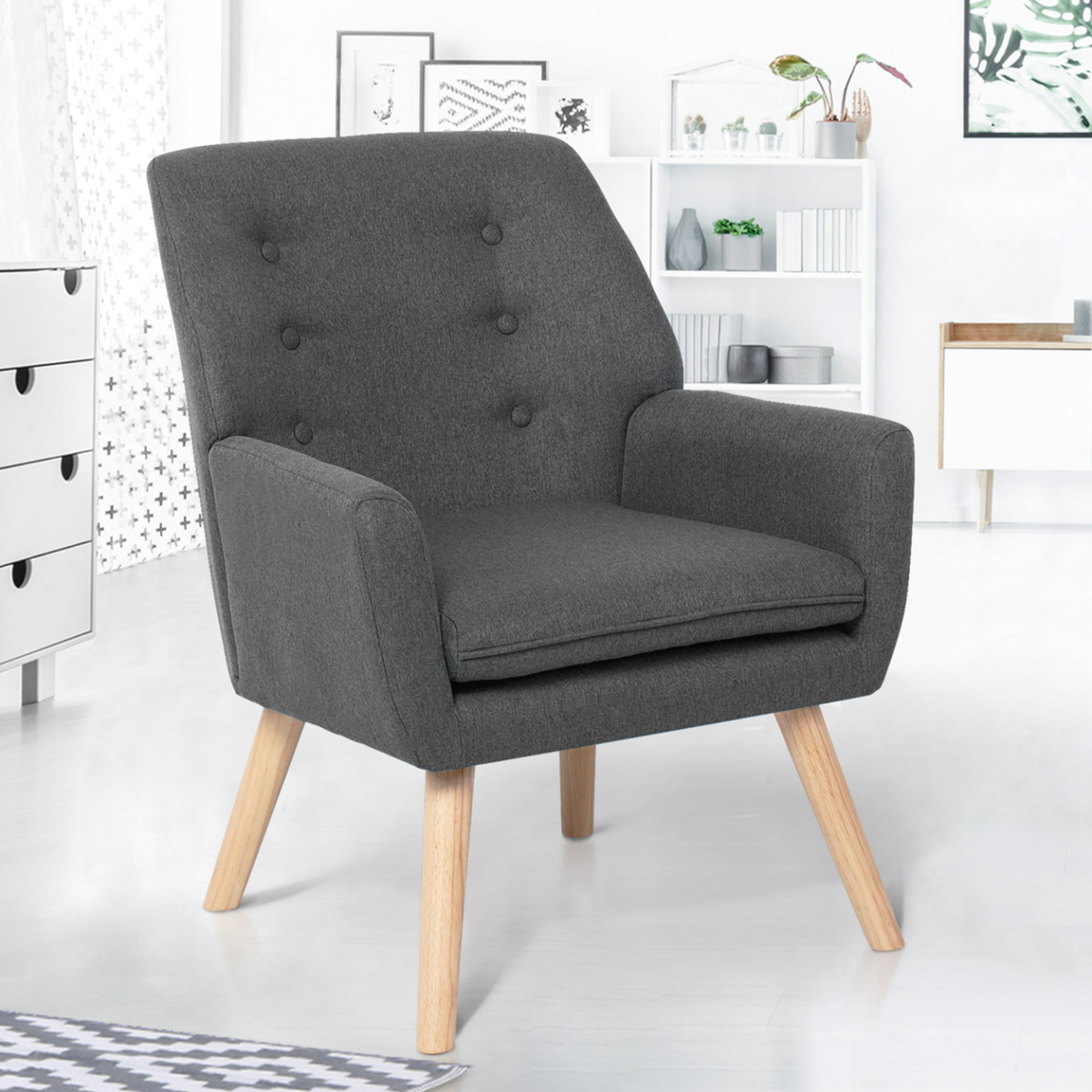 ID MARKET Fauteuil scandinave NAT en tissu gris anthracite