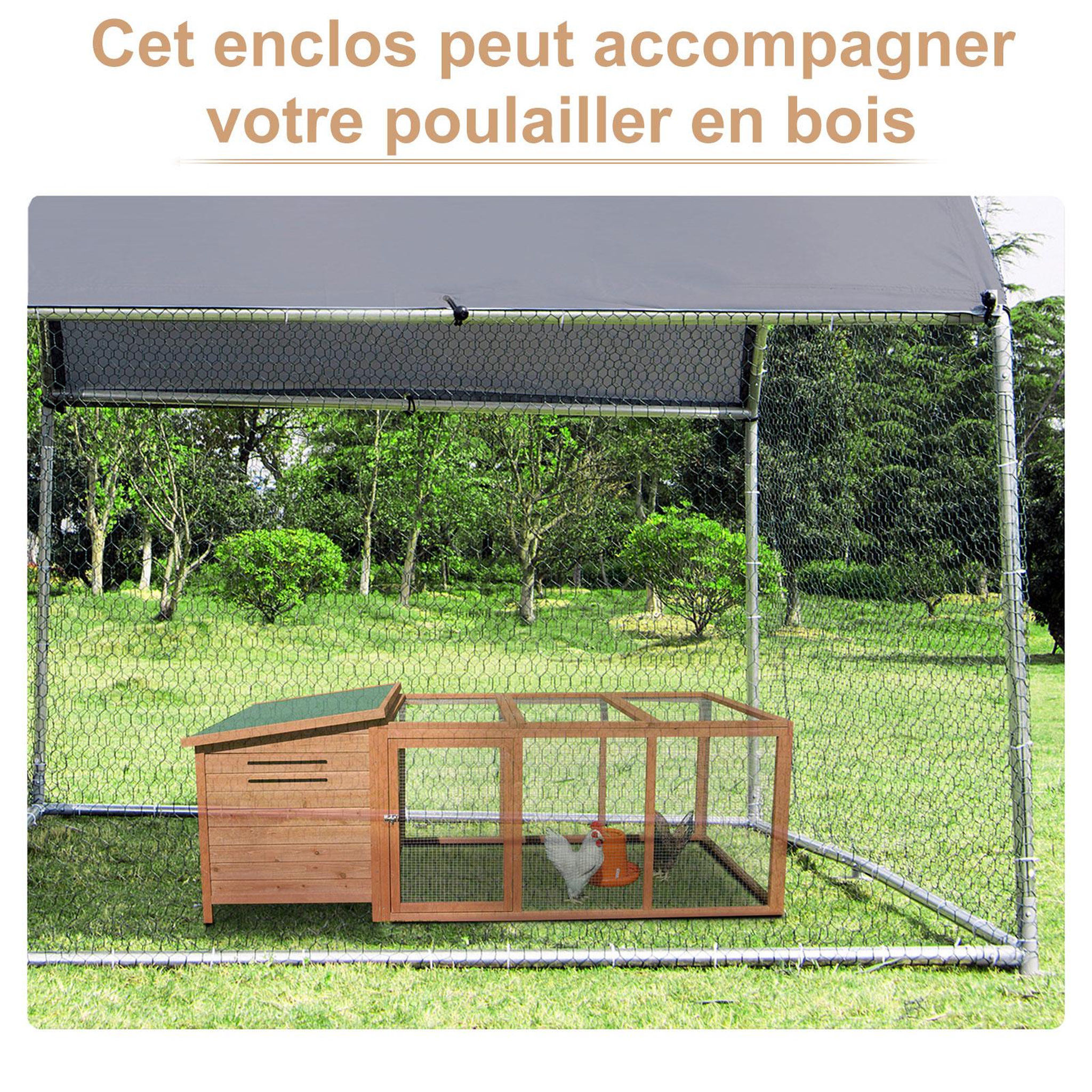 Voir la diapositive 6 : PAWHUT Enclos poulailler chenil 5,32 m² - parc grillagé dim. 2,8L x 1,9l x 1,95H m - poulailler chenil entièrement couvert - acier galvanisé