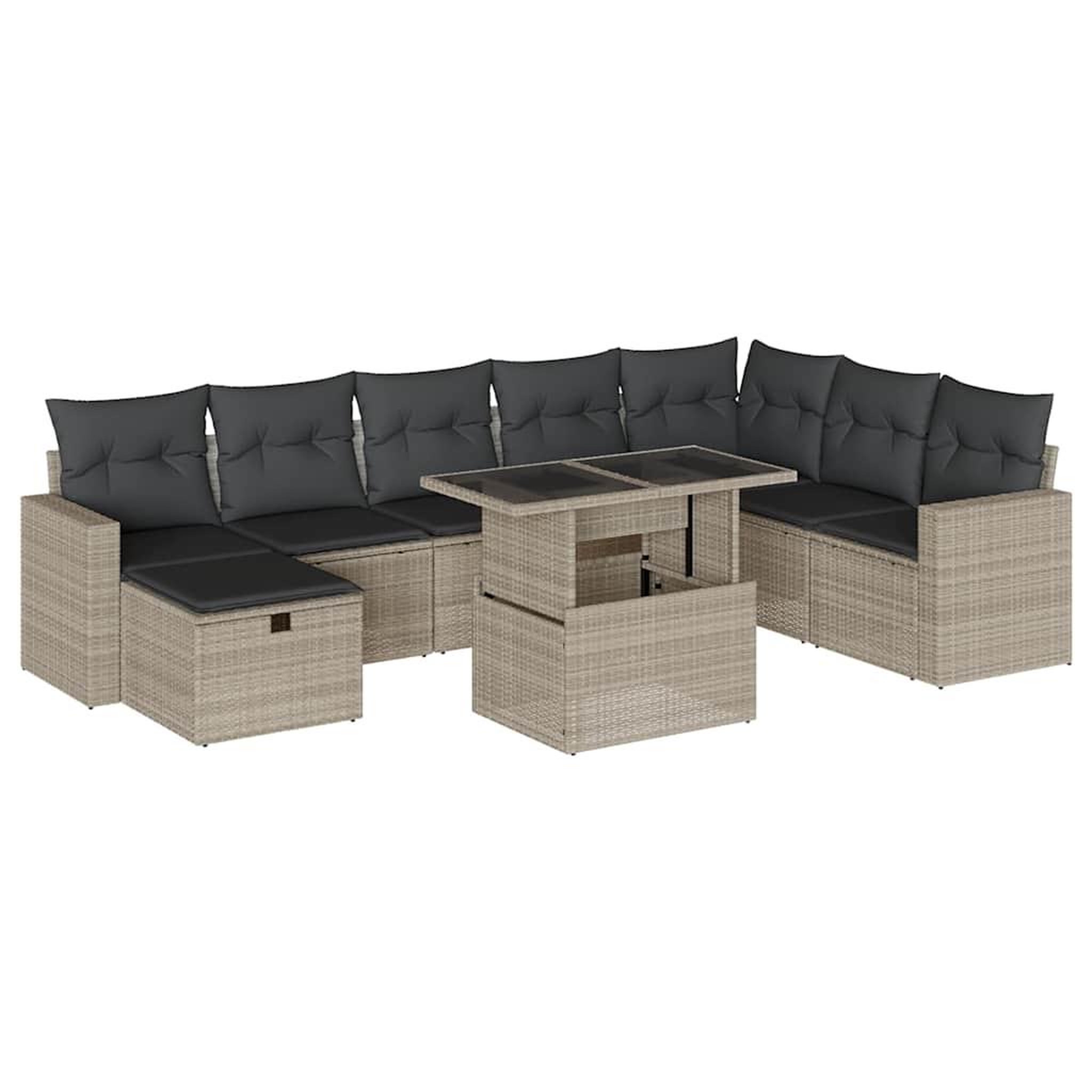 Voir la diapositive 2 : VIDAXL Salon de jardin 9 pcs avec coussins gris clair resine tressee