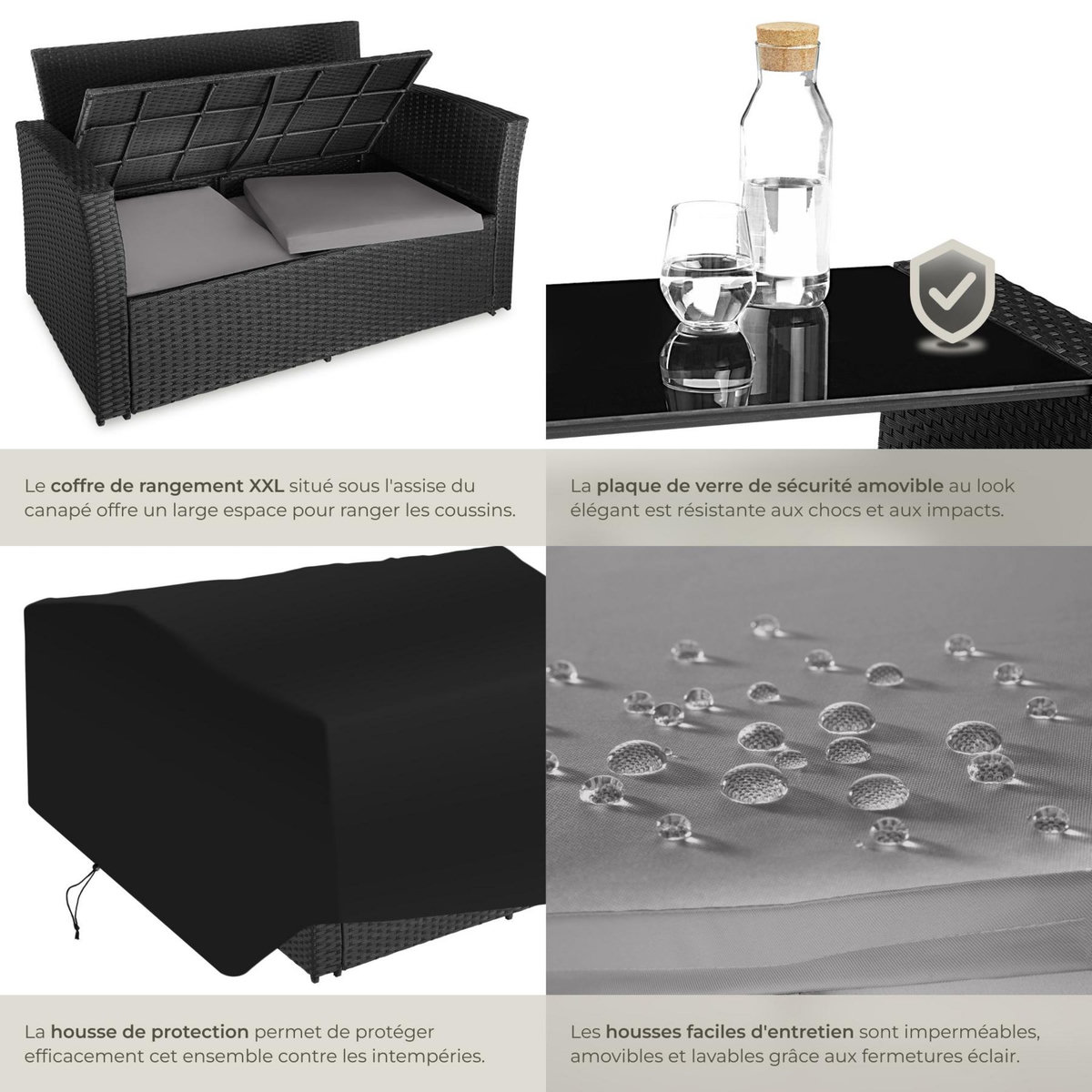 tectake Salon de jardin pour 4 à 6 personnes noir/gris