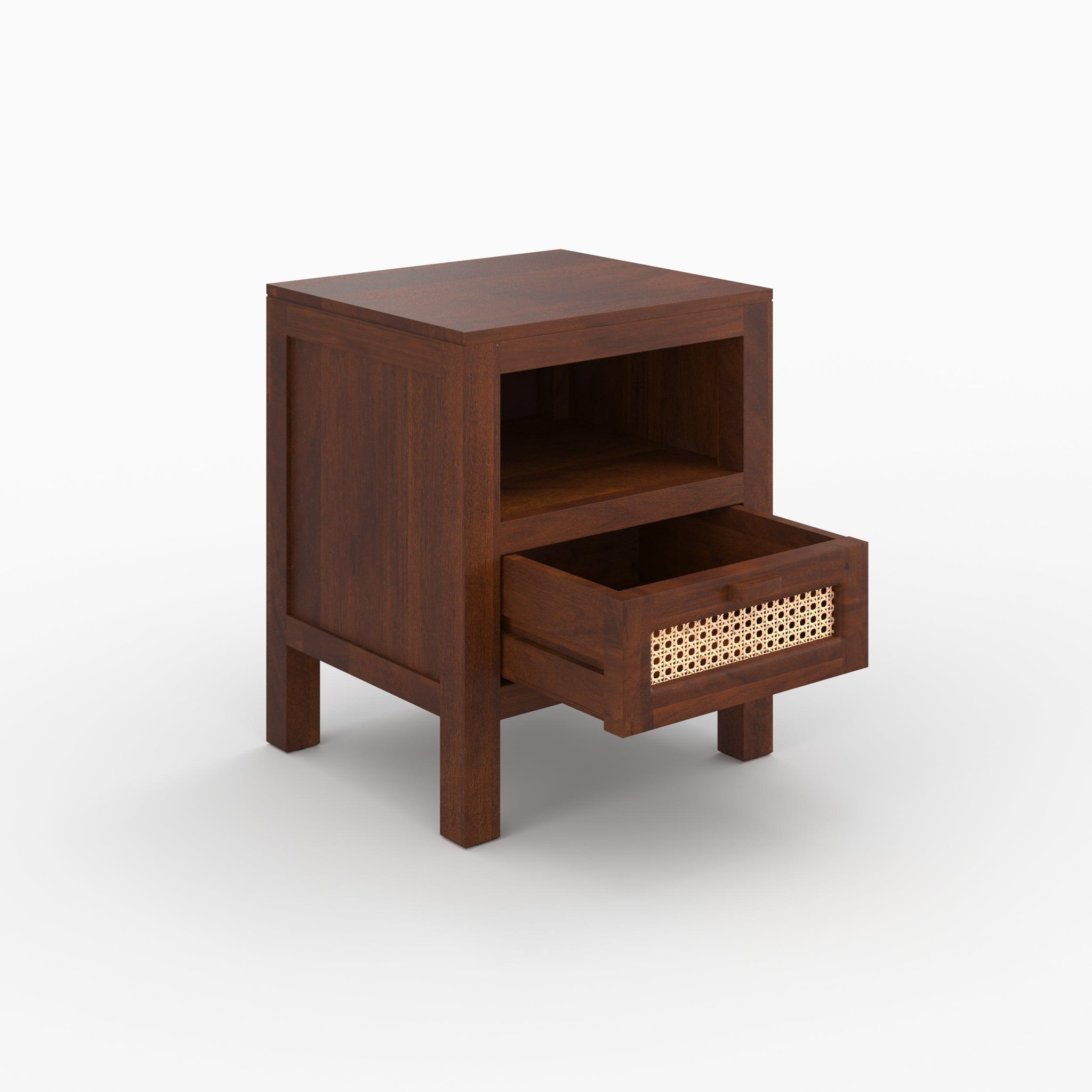 Voir la diapositive 6 : MAISON PAVANE Table de chevet en bois de manguier et cannage-tiki