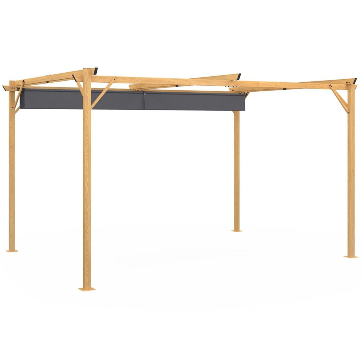 ID MARKET Pergola toit rétractable 4 pieds 3x4 M tonnelle effet bois toile gris anthracite