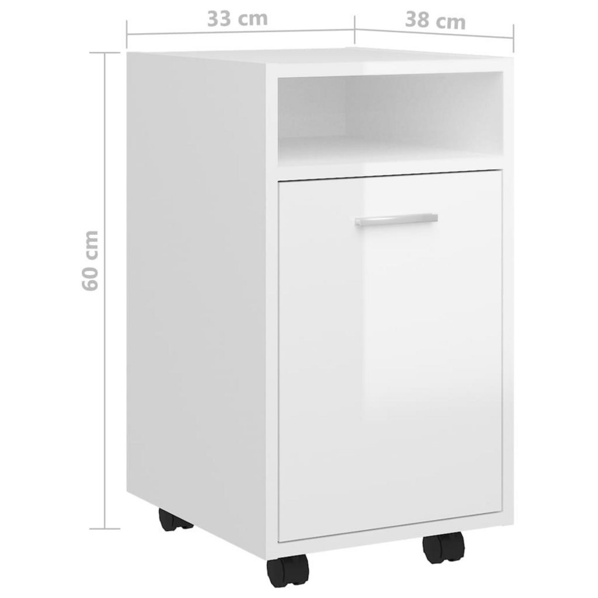 VIDAXL Armoire laterale avec roues Blanc brillant Bois d'ingenierie