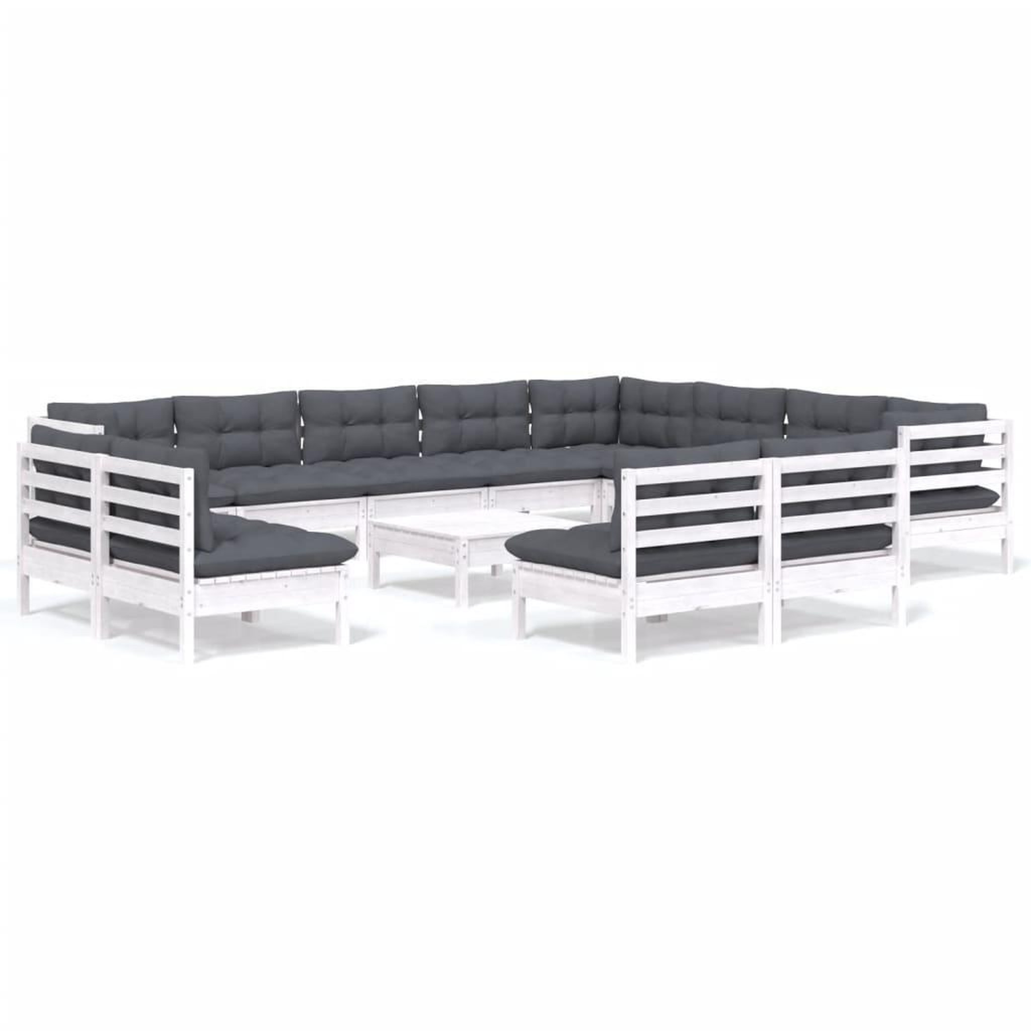 Voir la diapositive 2 : VIDAXL Salon de jardin 13 pcs avec coussins blanc bois de pin solide