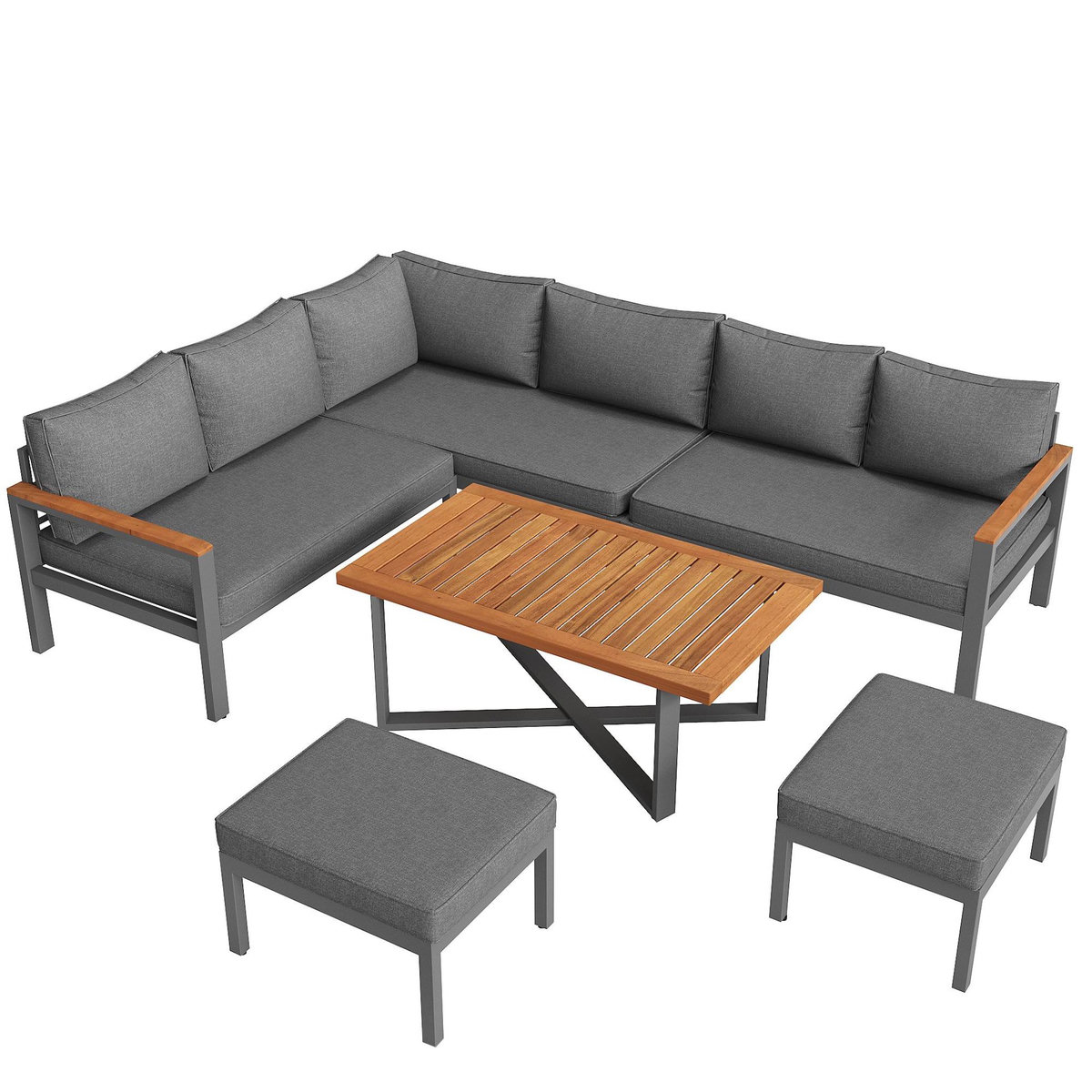 MERAX Salon de jardin 8 places en Métal avec table repas, moderne, résistant, gris