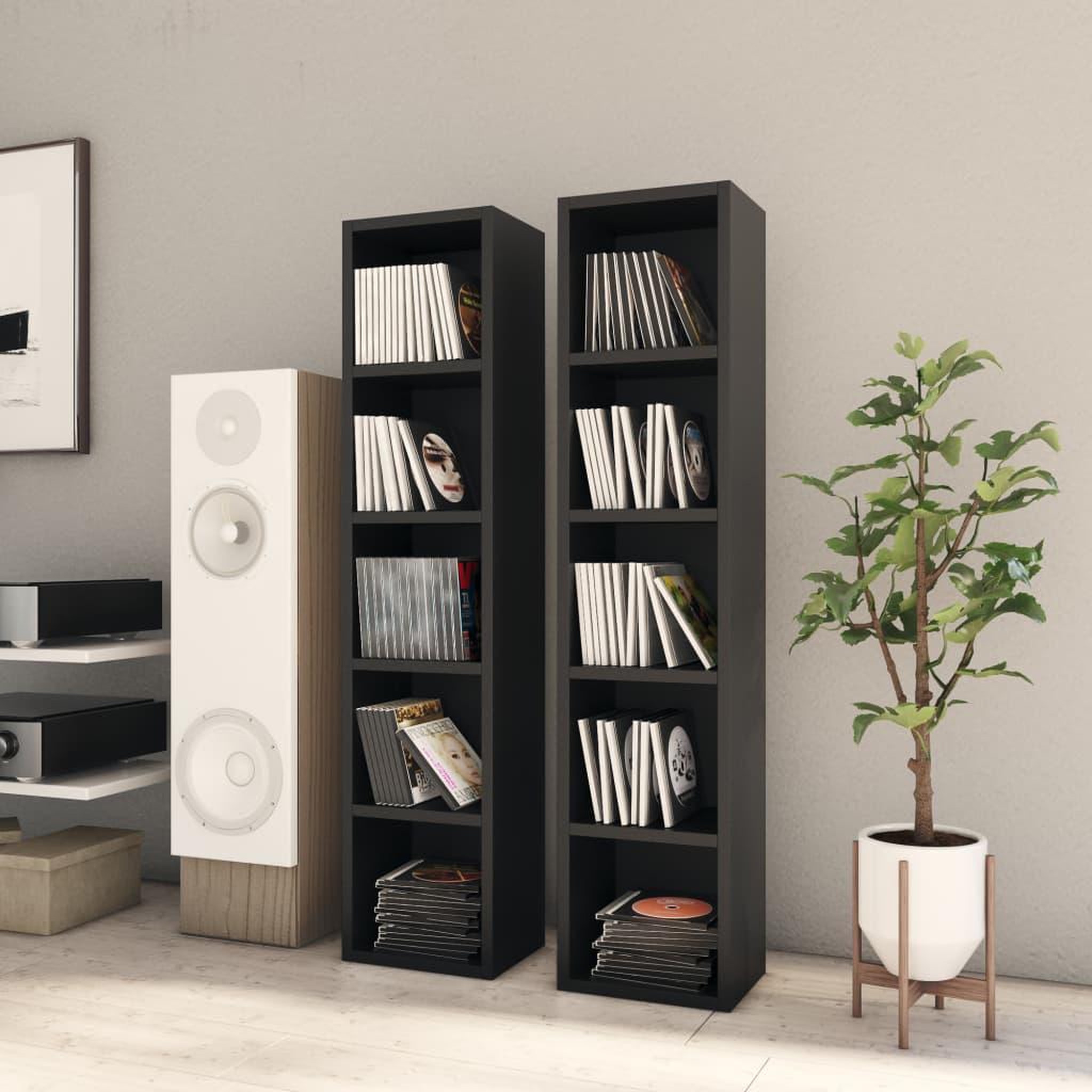 Voir la diapositive 1 : VIDAXL Armoires a CD 2 pcs Noir 21x16x93,5 cm Bois d'ingenierie