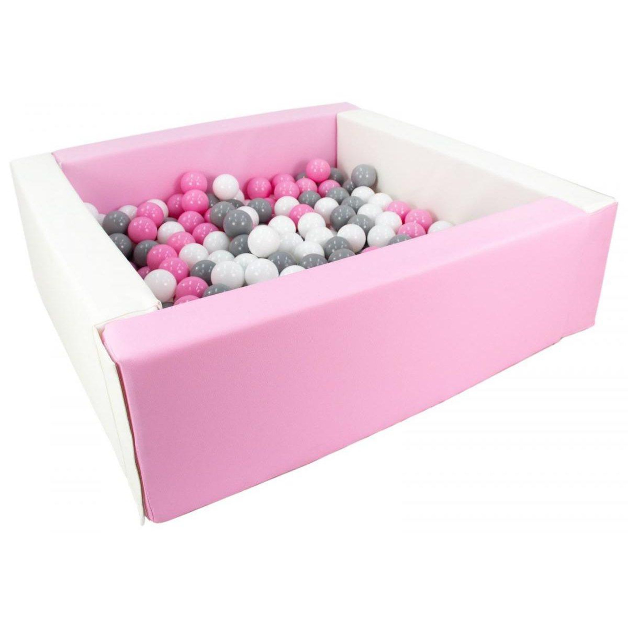 VELINDA Piscine à balles carrée avec 200 balles - blanc, rose (pastel)/blanc, rose clair, gris