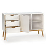 Voir la diapositive 2 : VS VENTA-STOCK Buffet Baku 3 tiroir y 2 porte blanc, pin massif, longueur 140 cm