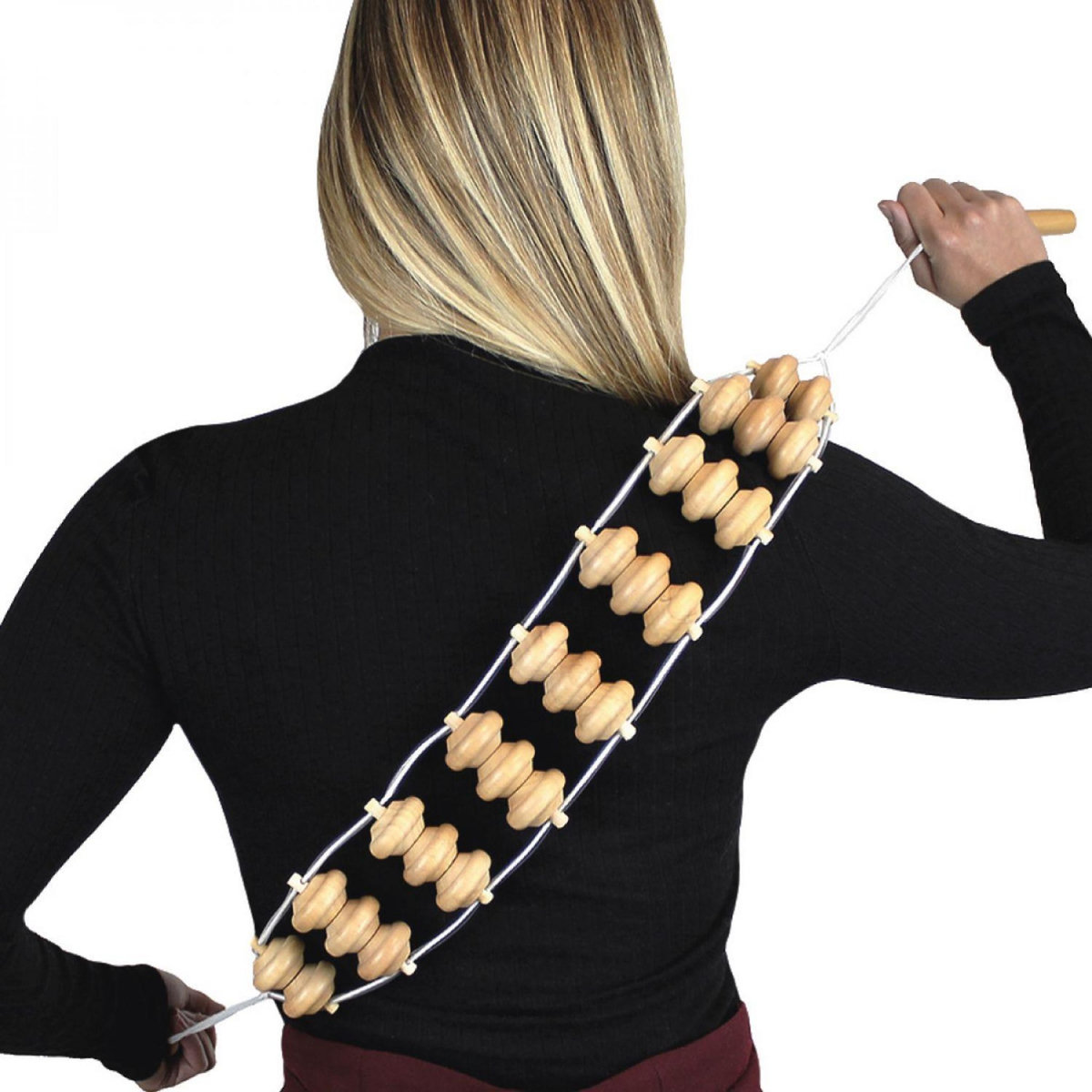 VIVEZEN Sangle, rouleau de massage de dos 113 x 7,5 cm - 3 boules - Bois