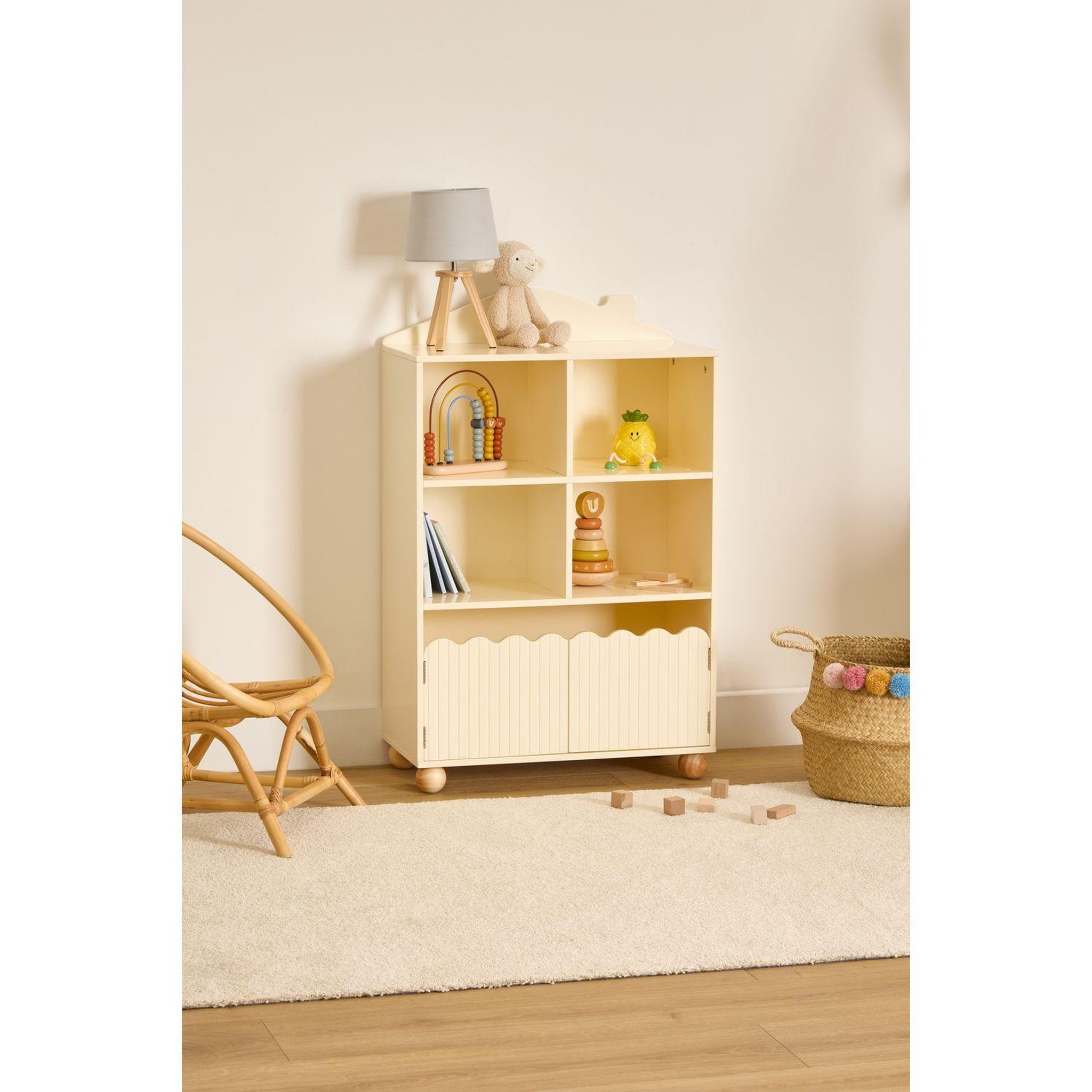Voir la diapositive 2 : ATMOSPHERA Bibliothèque enfant 2 portes et 4 niches bouli - beige