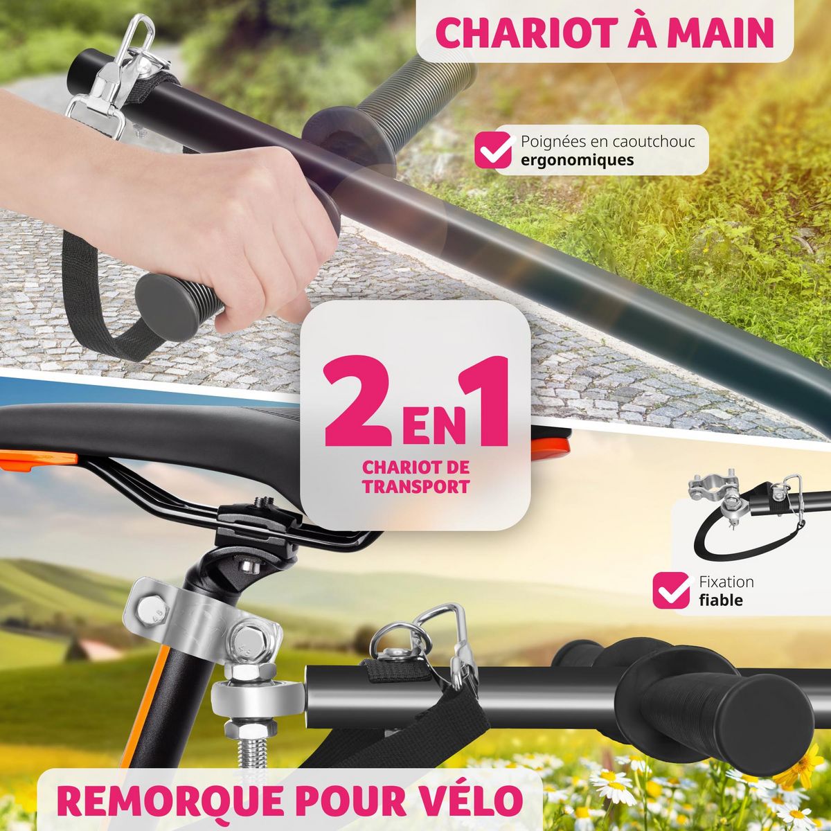 tectake Remorque à vélo multifonction 2-en-1 noir