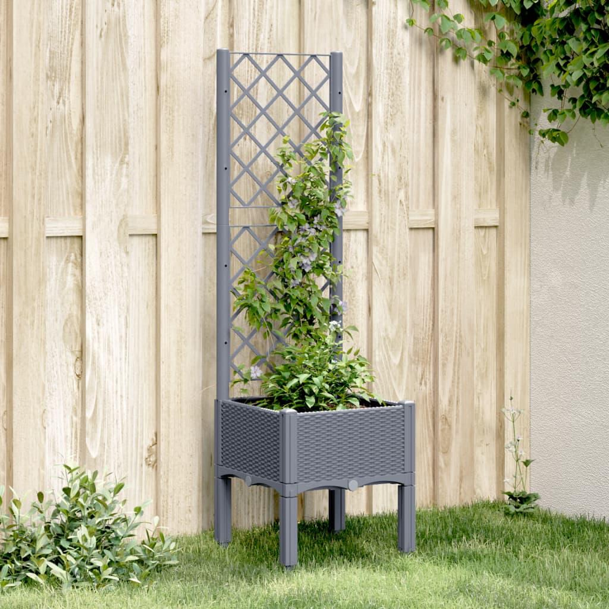 VIDAXL Jardiniere avec treillis bleu gris 40x40x142 cm PP