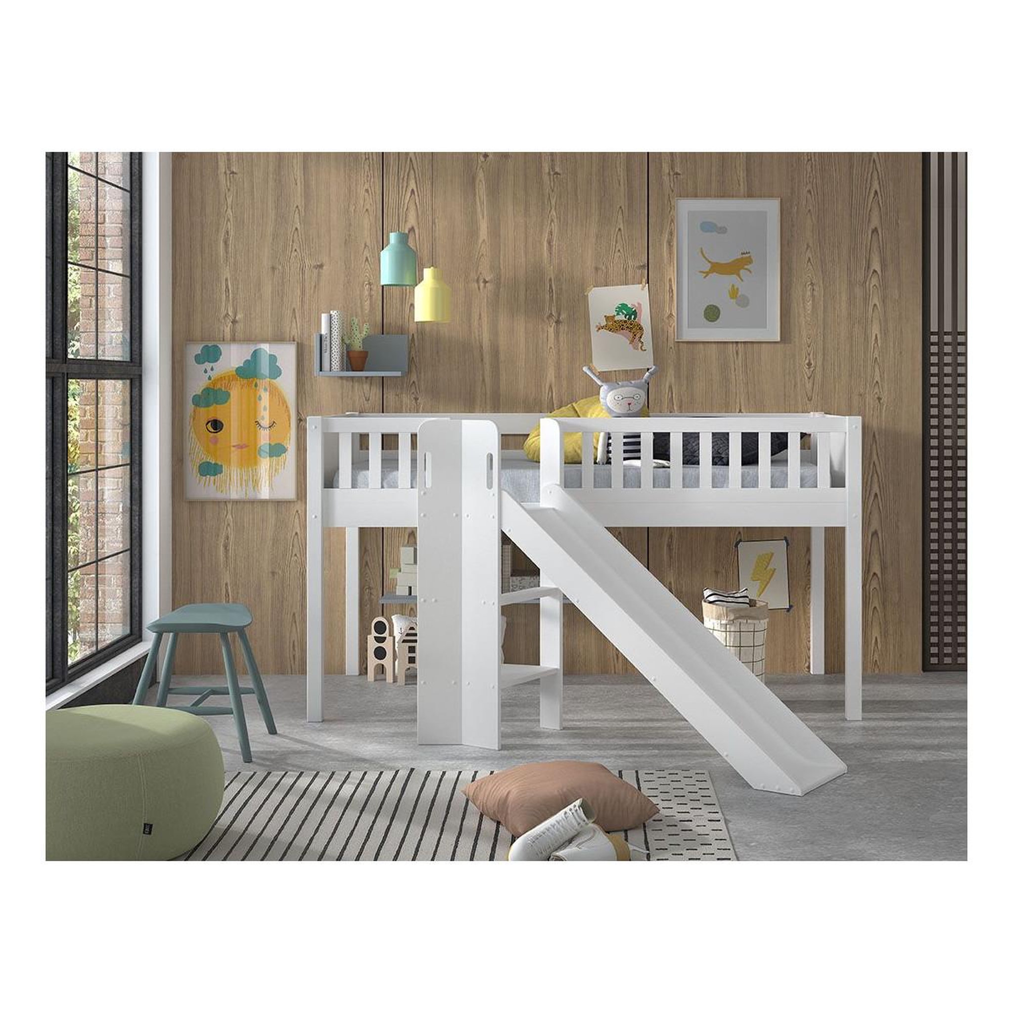 Voir la diapositive 5 : Paris Prix Lit enfant toboggan  scott  90x200cm blanc