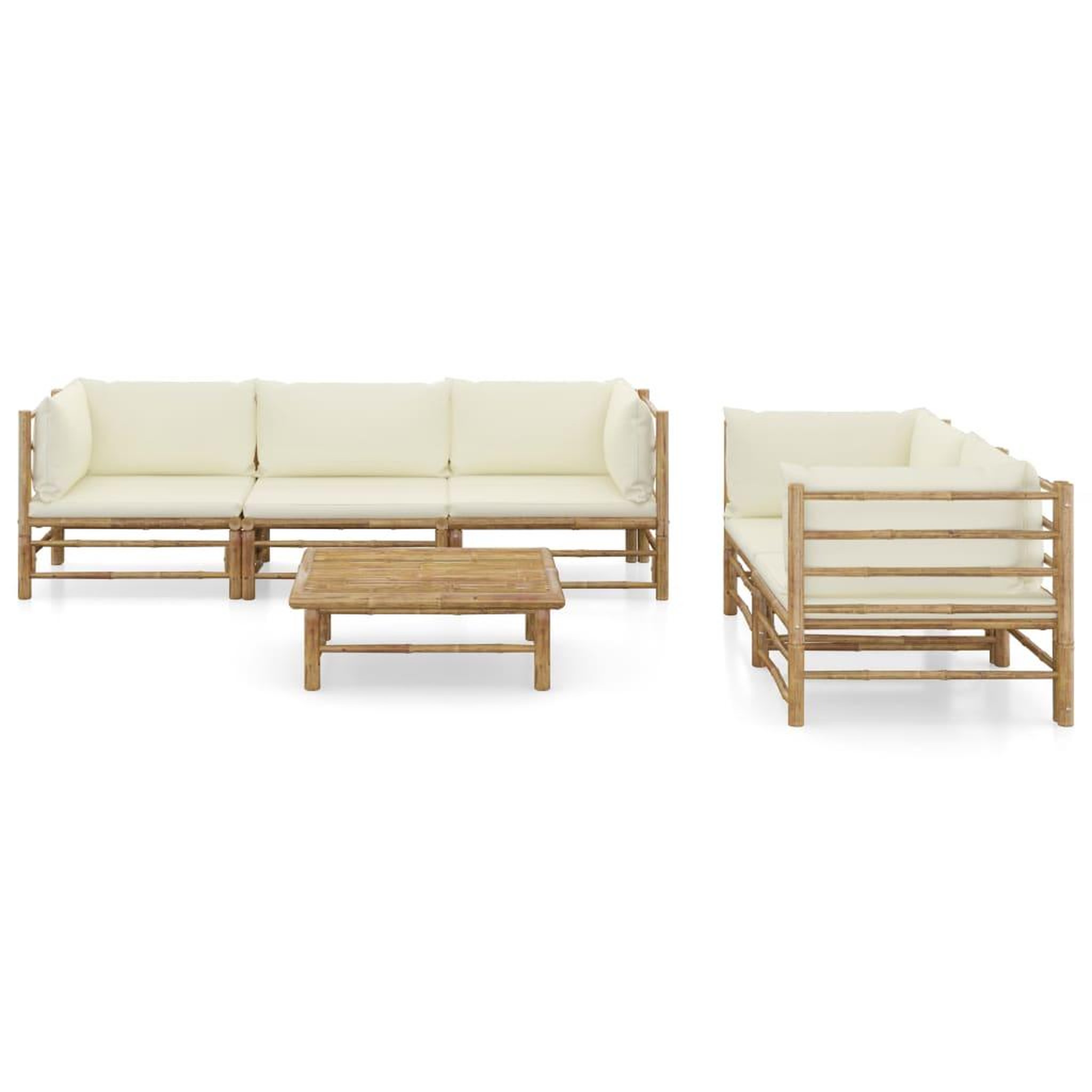 Voir la diapositive 2 : VIDAXL Salon de jardin 6 pcs avec coussins blanc creme bambou