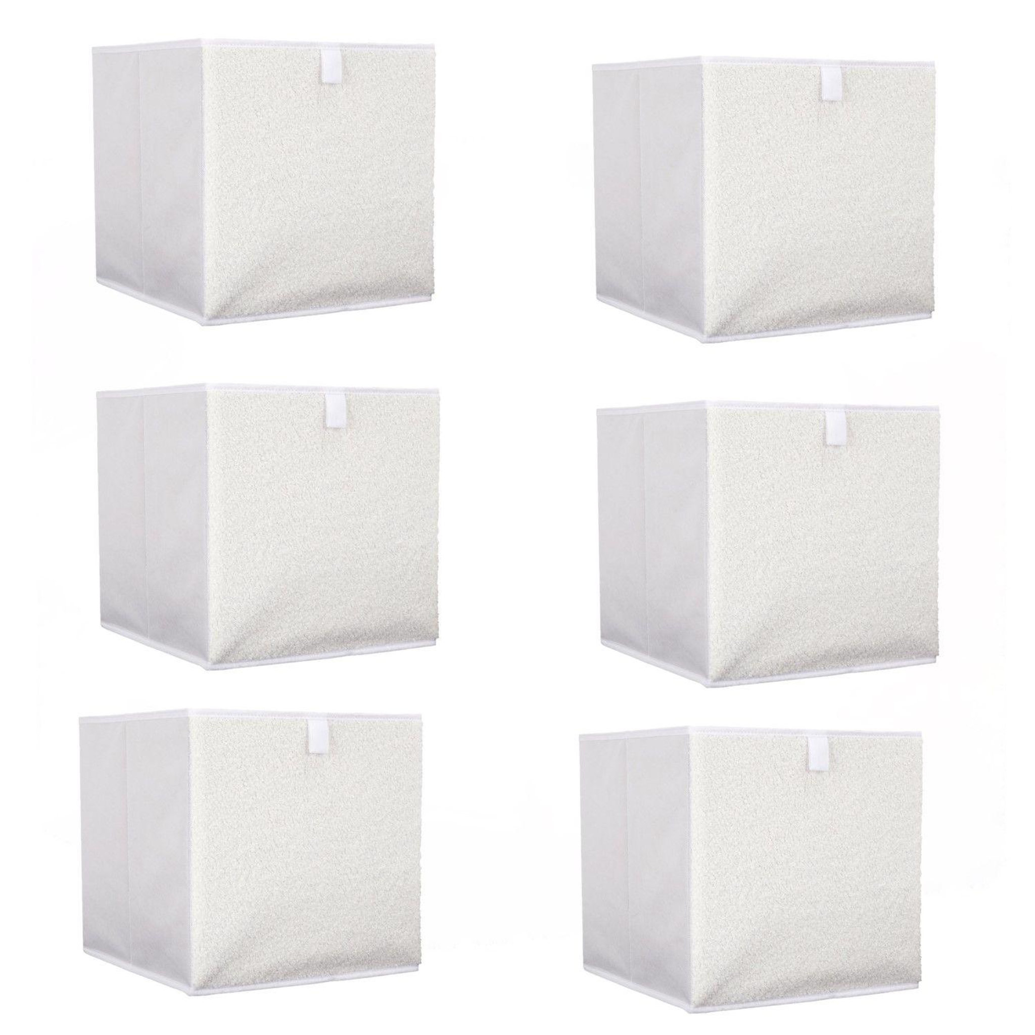 TOILINUX Lot de 6 cubes de rangement pliable bouclette - 30 x 30 cm - beige
