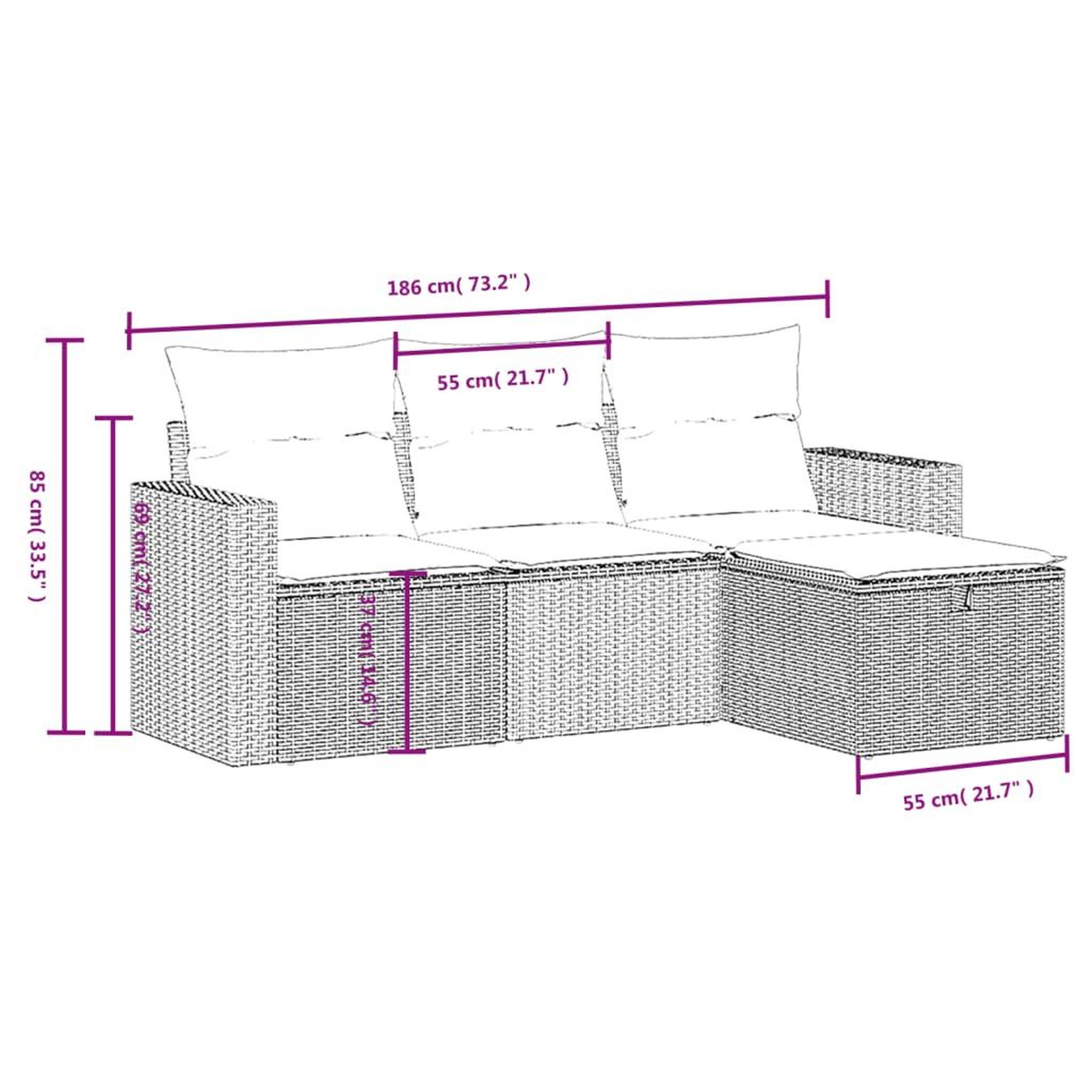 Voir la diapositive 4 : VIDAXL Salon de jardin 4 pcs avec coussins gris clair resine tressee