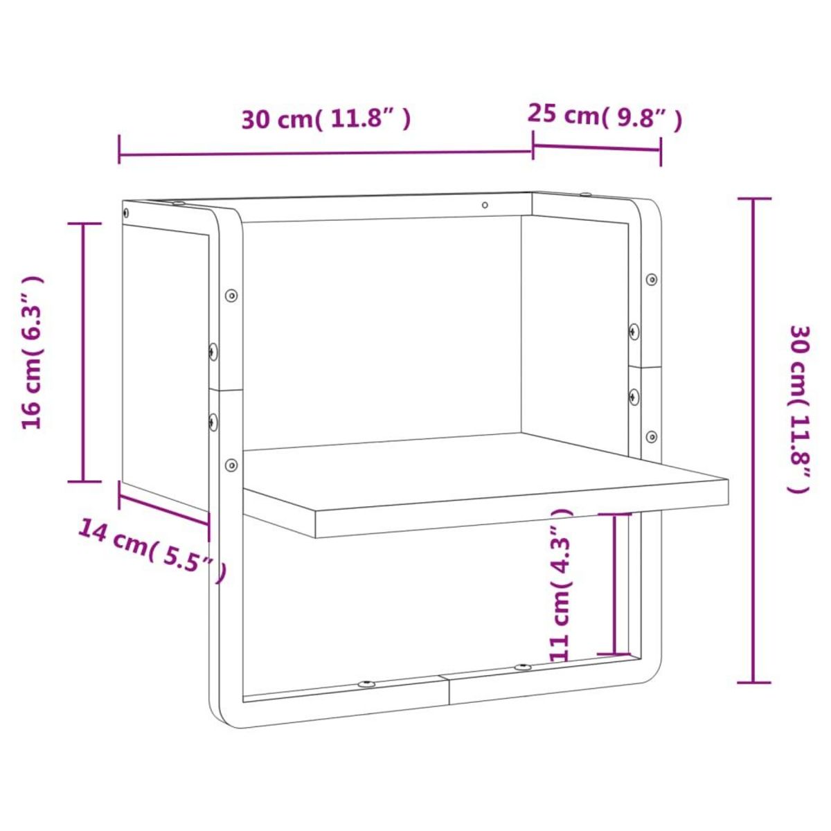 VIDAXL Etagere murale avec barre chene fume 30x25x30 cm