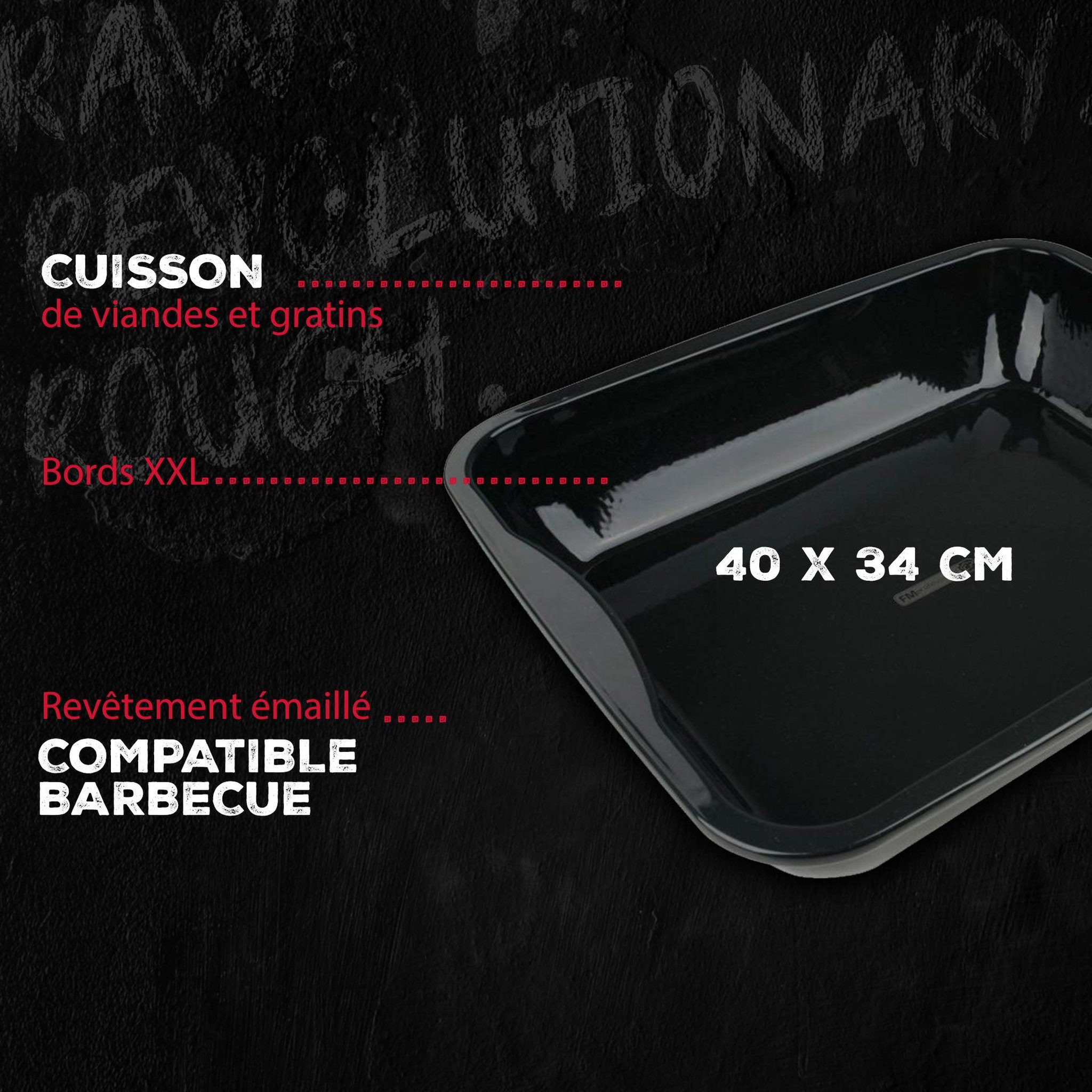 Voir la diapositive 2 : FM PROFESSIONAL Lot de 2 plats à four en acier émaillé 40 x 34 cm fm professional barbecue