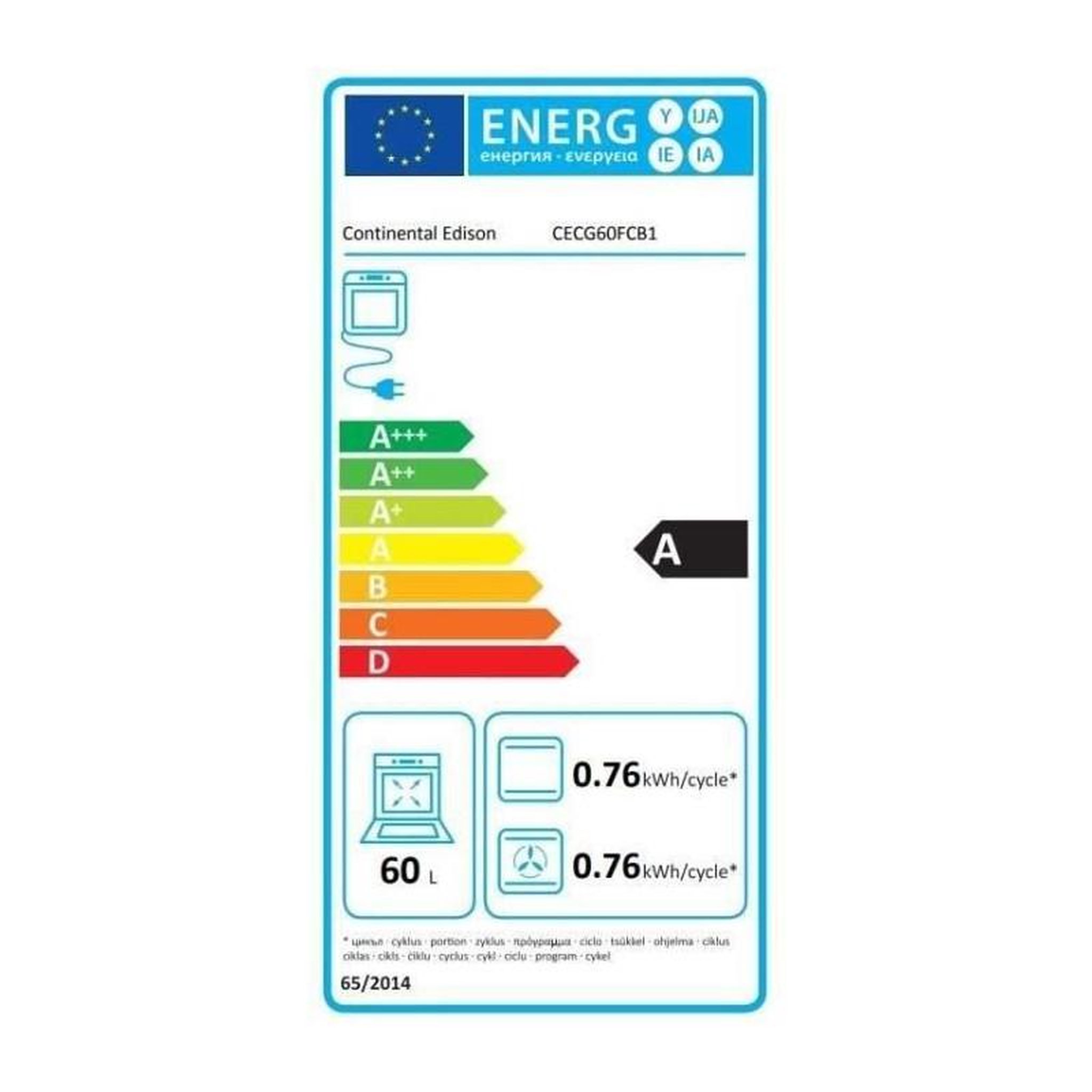 Voir la diapositive 6 : CONTINENTAL EDISON Cuisinière gaz – 4 feux – L59,8 × P61 × H83 cm – Noir – Continental Edison CECG60FCB1