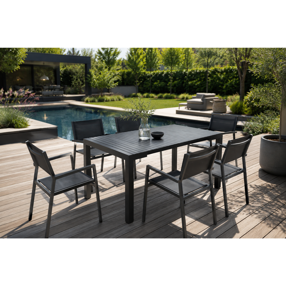 CONCEPT USINE Console extensible et 6 chaises en aluminium OLHAO