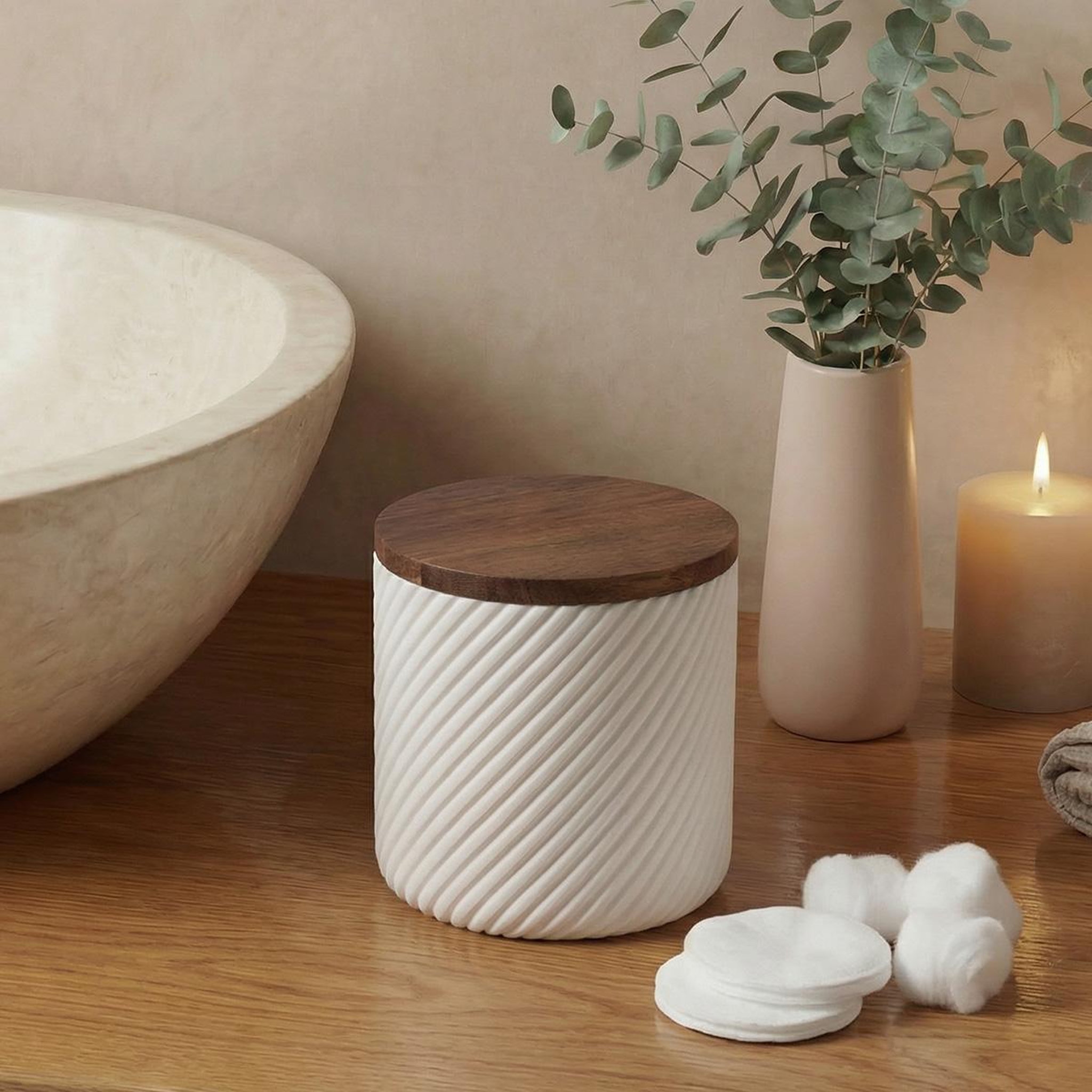 Voir la diapositive 2 : MAISON AUBERTIN Boîte à coton - Résine blanche et bois - ASCOLI