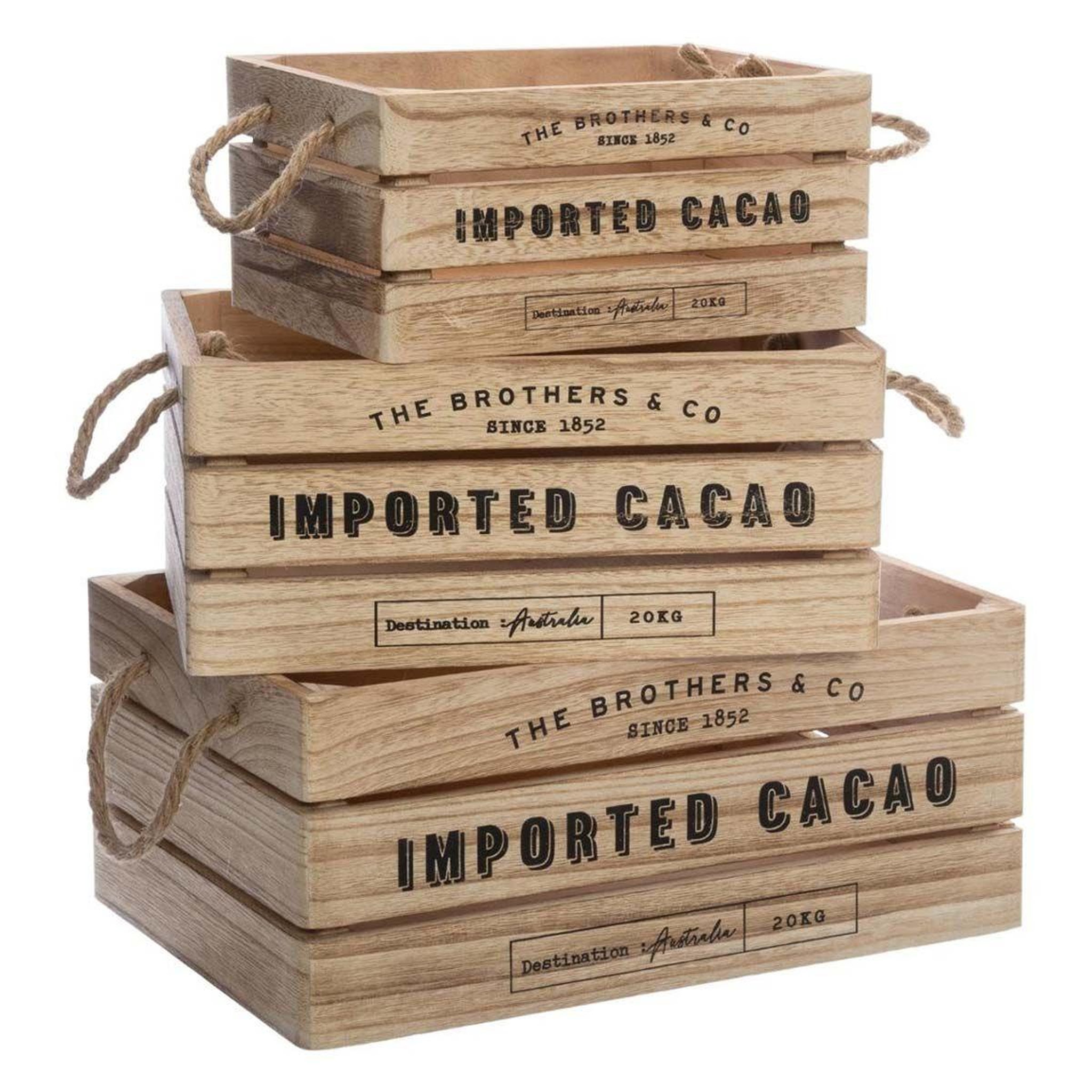 Voir la diapositive 1 : ATMOSPHERA Lot de 3 cagettes en bois  brothers  35cm naturel