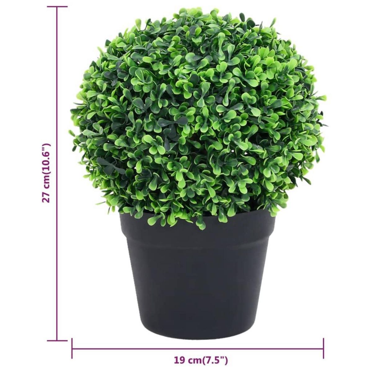 VIDAXL Plantes de buis artificiel 2 pcs avec pots Boule Vert 27 cm