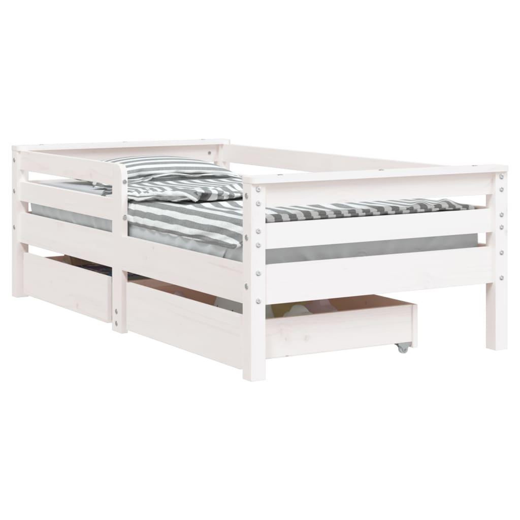 Voir la diapositive 2 : VIDAXL Cadre de lit enfant tiroirs blanc 70x140 cm bois de pin massif