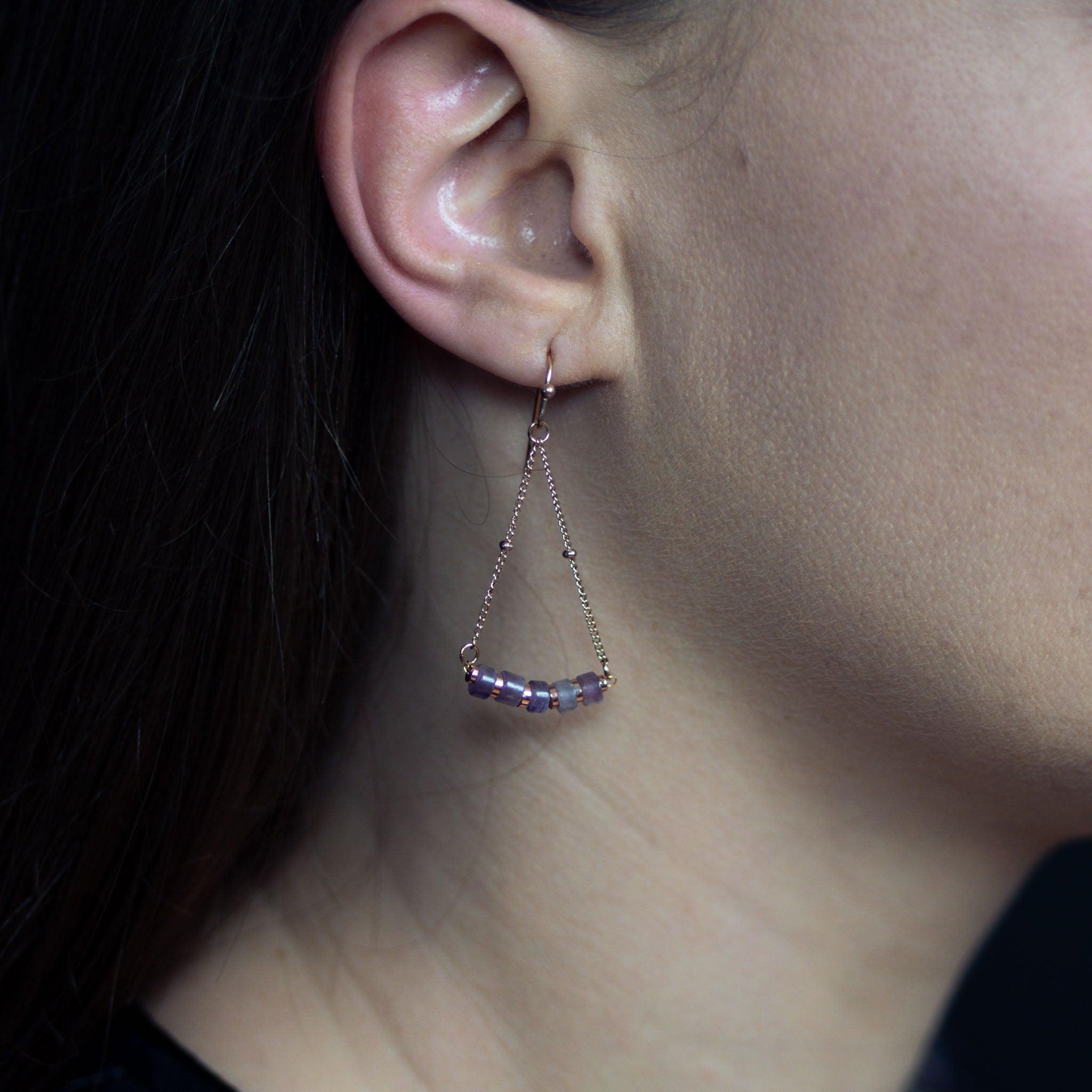 Voir la diapositive 2 : SLOYA Boucles d'oreilles Piana en pierres Améthyste