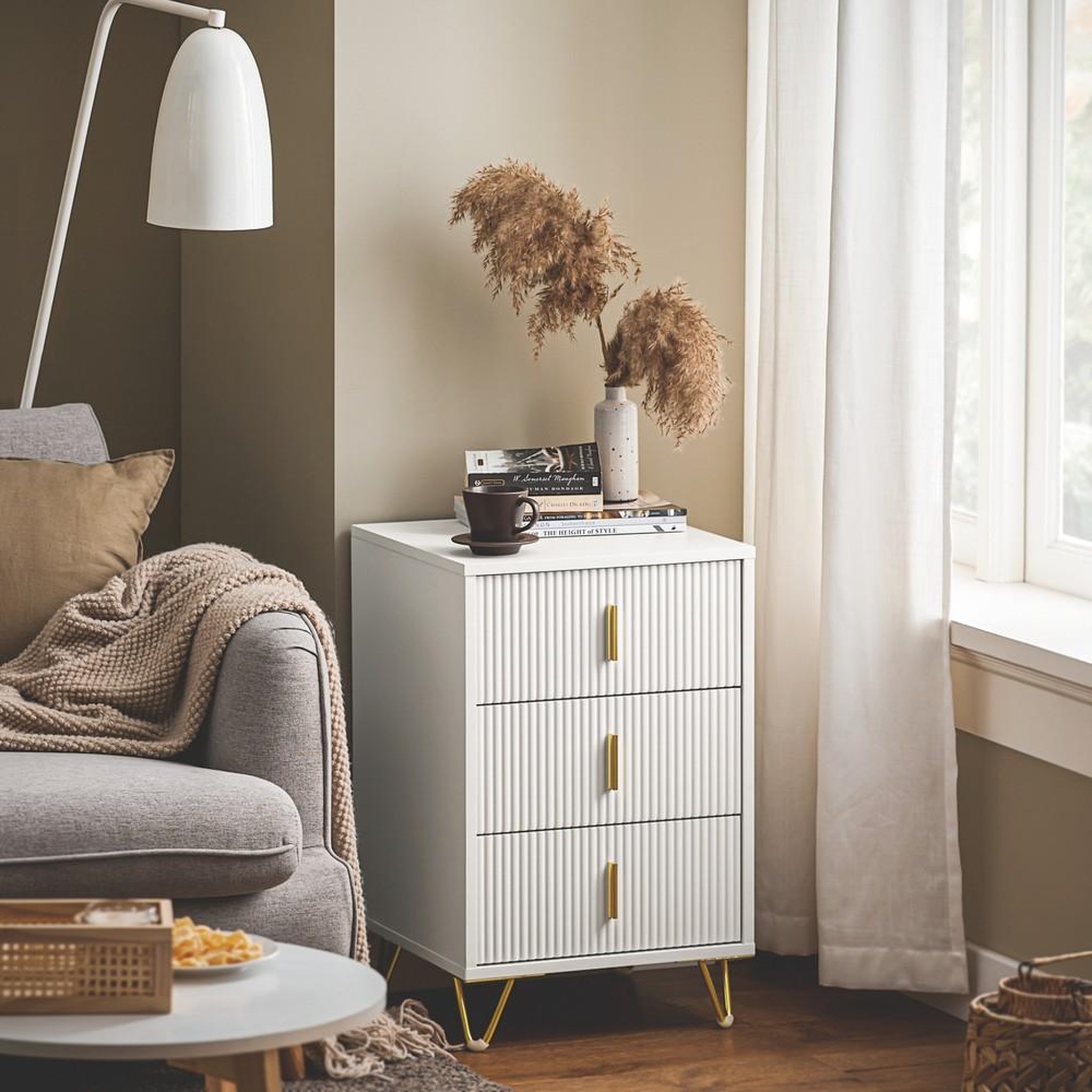 Voir la diapositive 2 : SOBUY SoBuy - Table De Chevet à 3 tiroirs - Moderne - FBT115-L