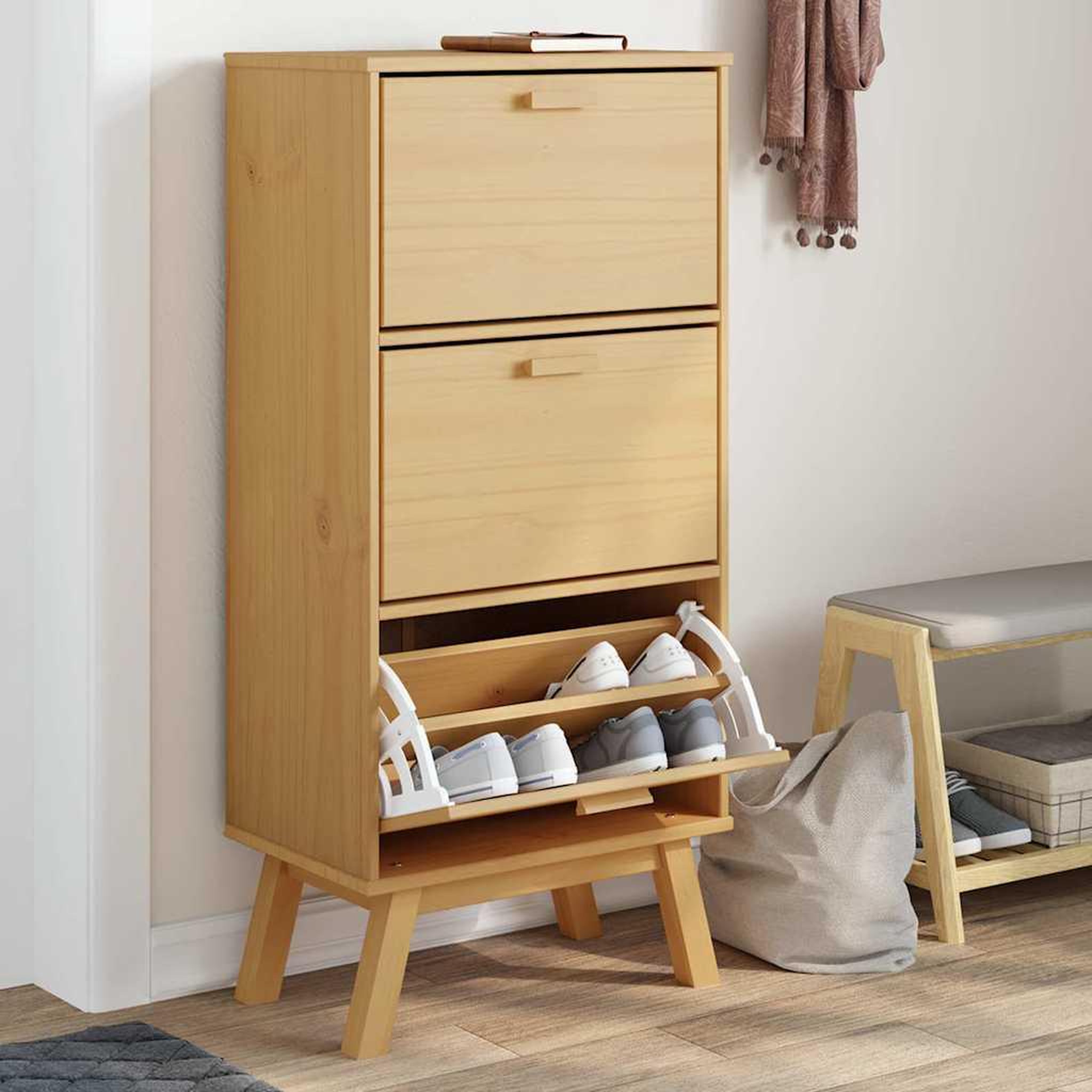 VIDAXL Armoire a chaussures OLDEN marron 55x35x120 cm bois pin massif