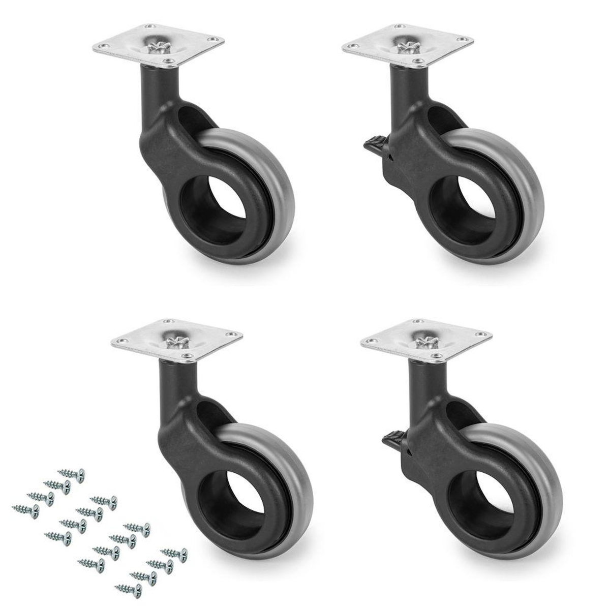 EMUCA SRL Kit roulettes Hole 2 avec platine de montage, Ø 50 mm, Plastique gris