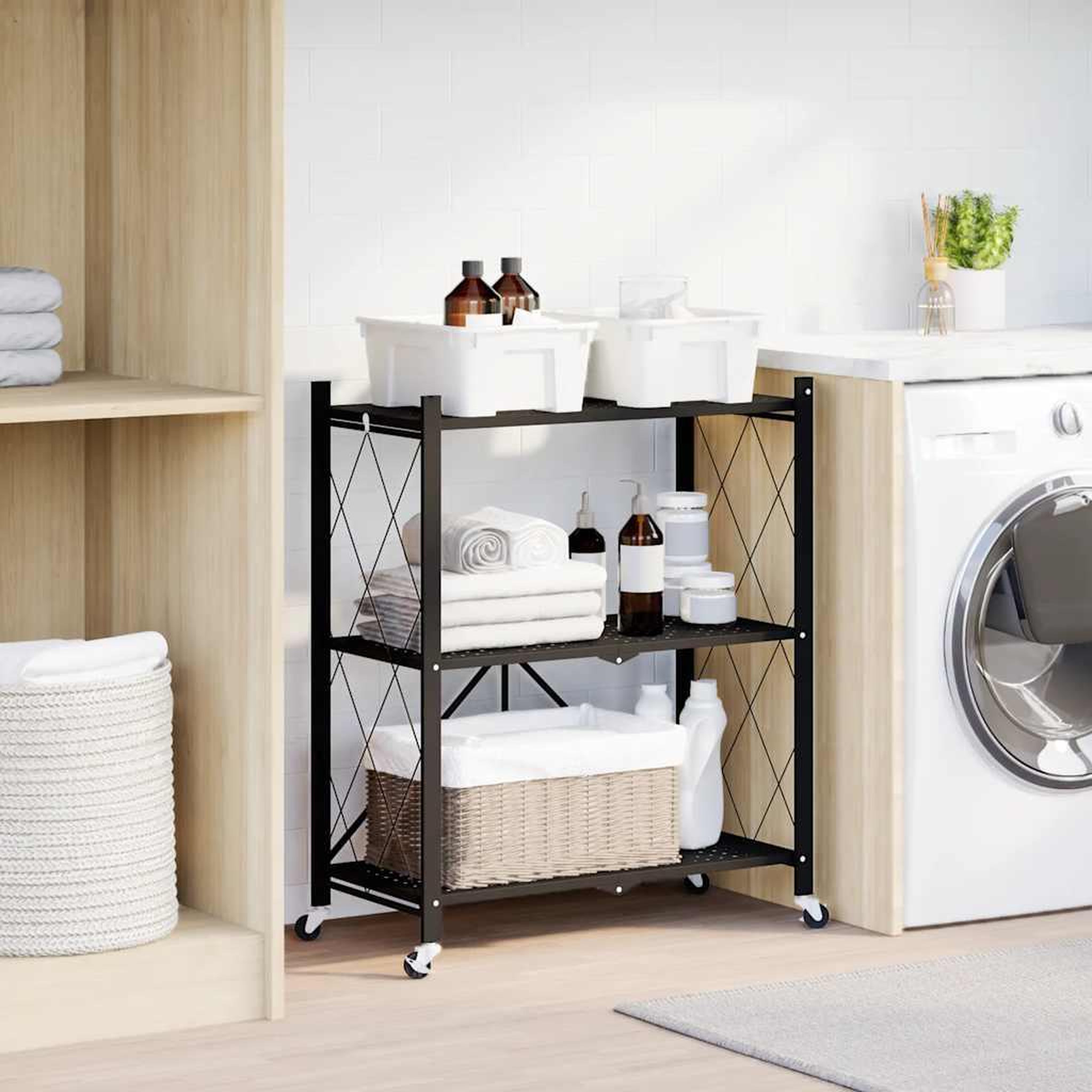Voir la diapositive 3 : VIDAXL Etagere de rangement sur roulettes noir 71x34x88 cm acier