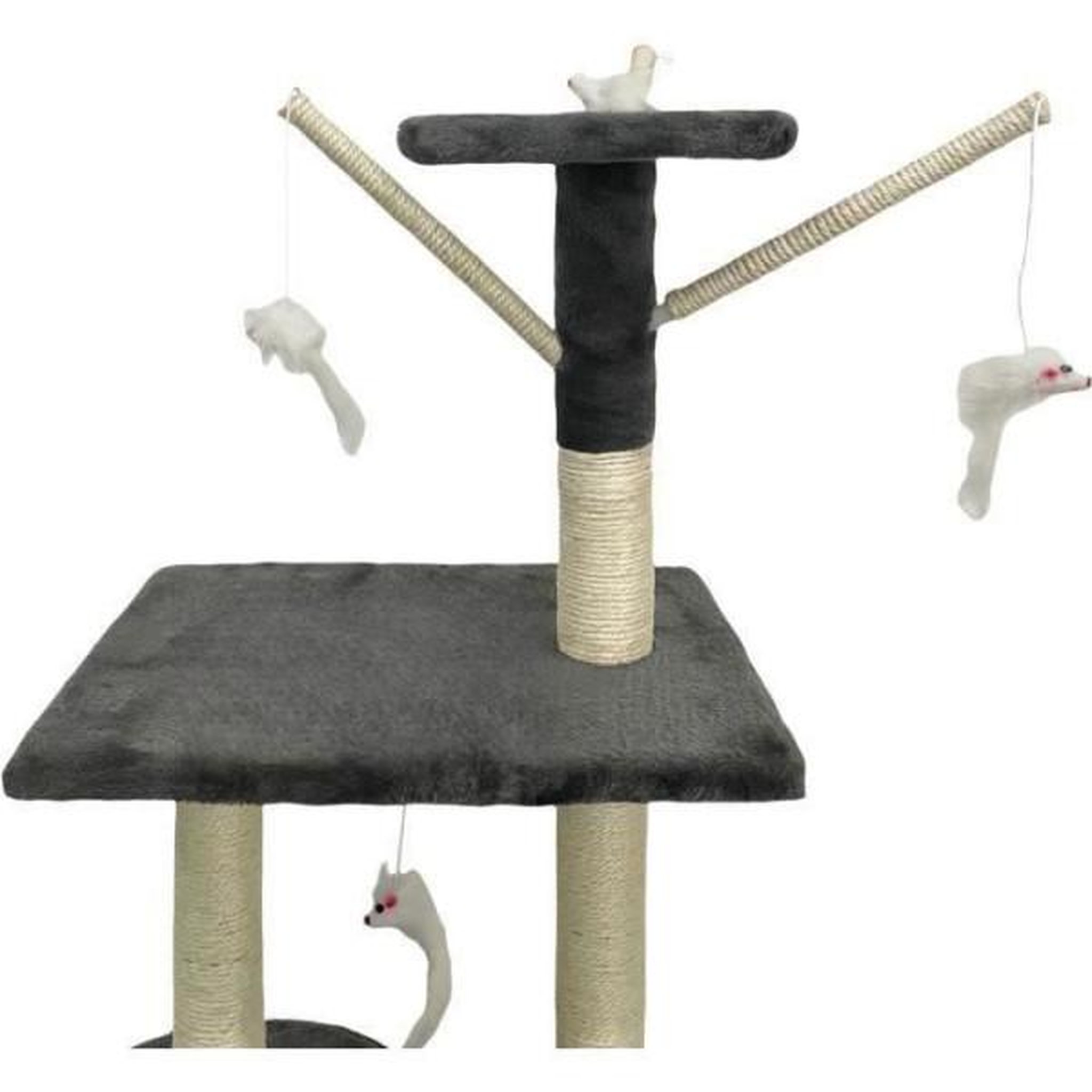 Voir la diapositive 3 : MARKET24 JIPSY Arbre a chat gris foncé 79 x 34 x 138 cm - 3 plateformes, 1 perchoir, 1 niche, 1 escalier, poteaux a griffer
