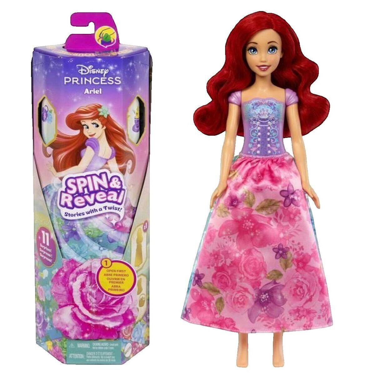 MATTEL Poupée Disney Mattel Spin & Reveal Ariel avec 11 surprises