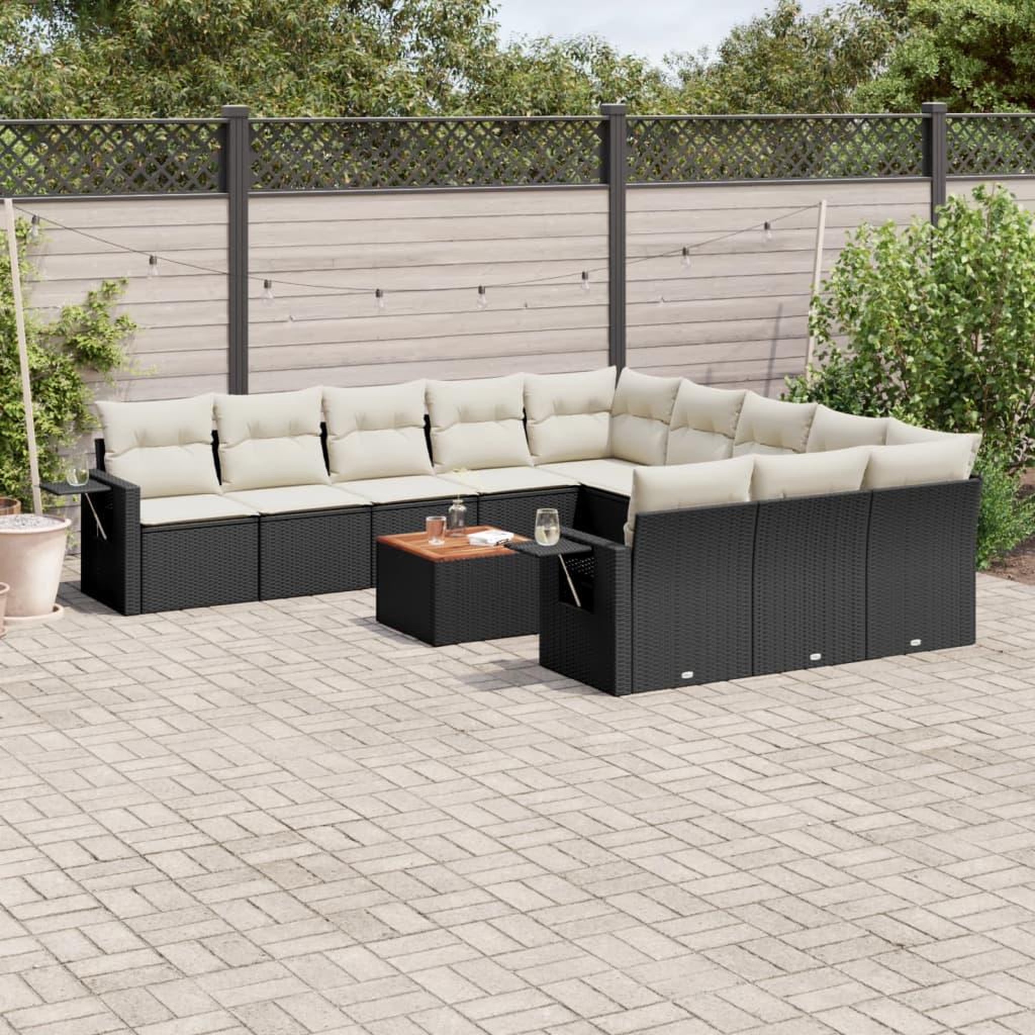 VIDAXL Salon de jardin 12 pcs avec coussins noir resine tressee