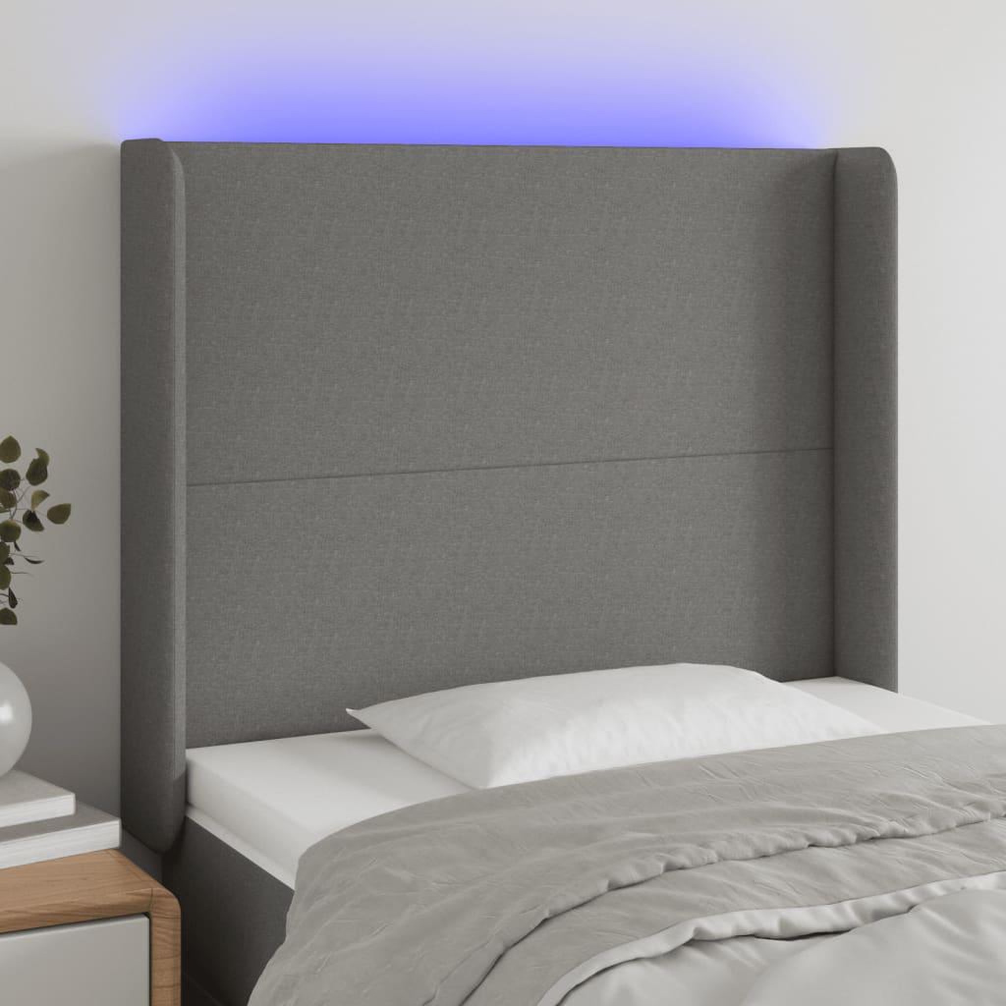 Voir la diapositive 1 : VIDAXL Tete de lit a LED Noir 103x16x118/128 cm Tissu