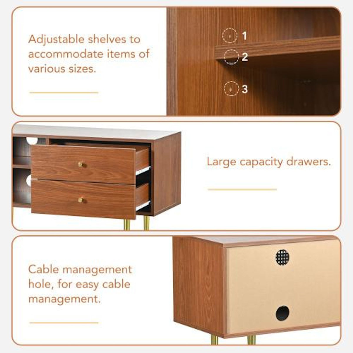 MERAX Meuble tv noyer 160 cm mdf